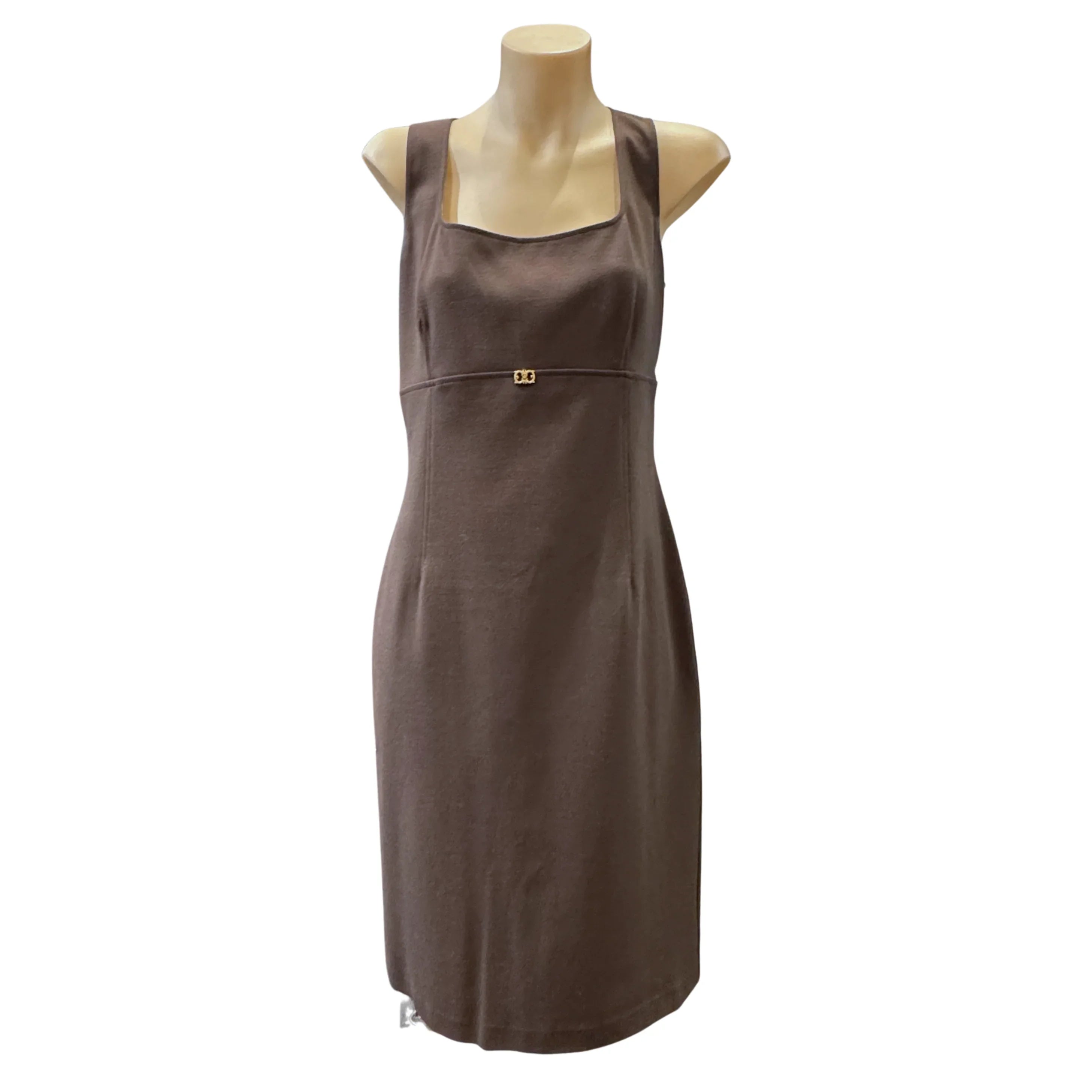 Roberto Cavalli Brown Sleeveless Square Neck Midi Dress Size 44