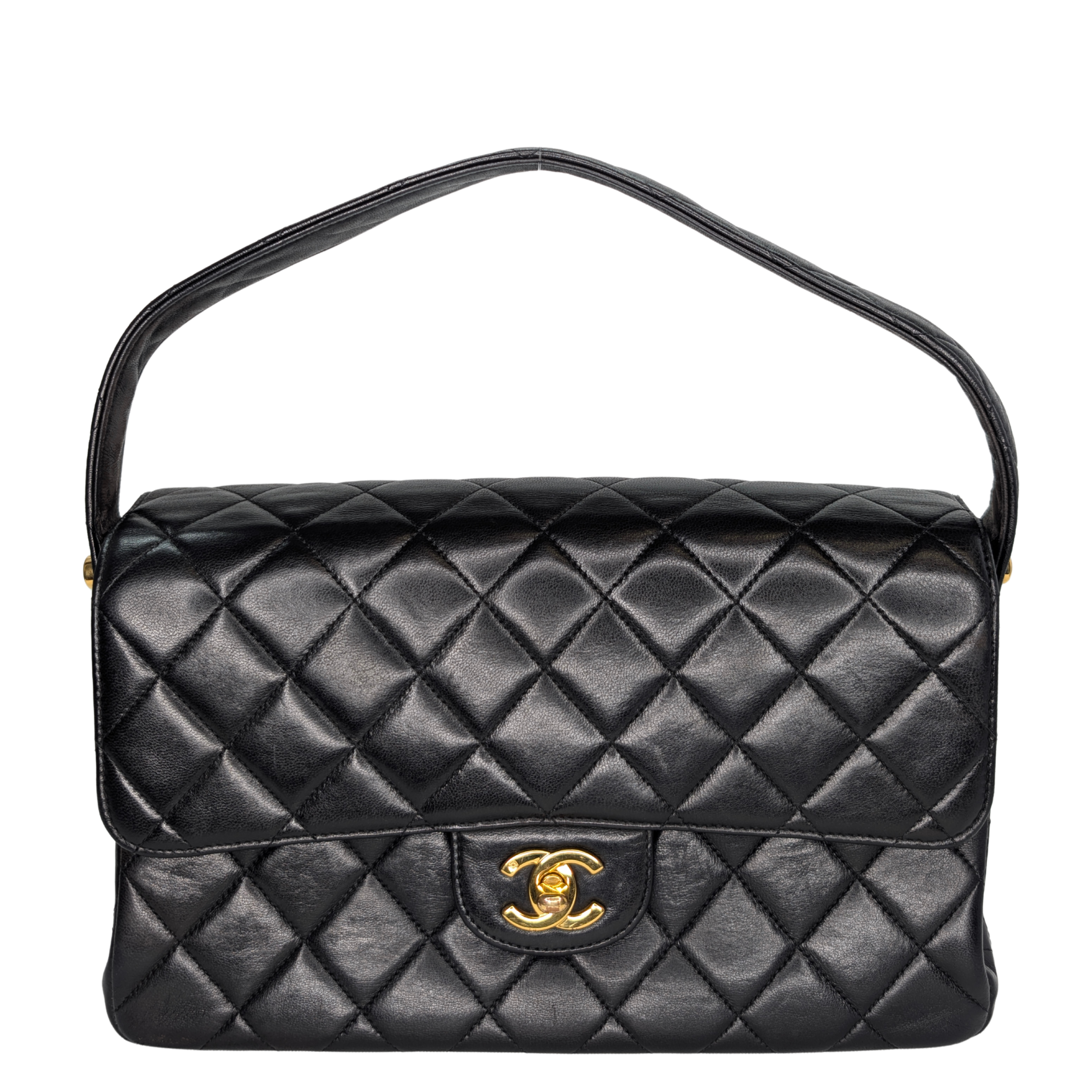 Chanel Lambskin Vintage Double Sided Classic Flap Handbag Black