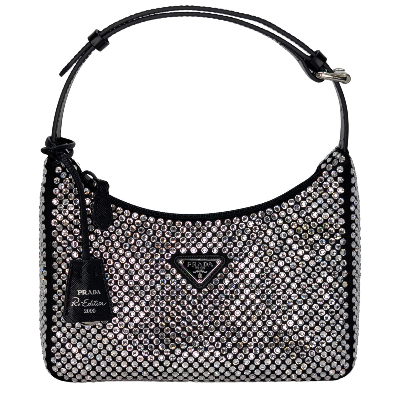 Black Prada Re-Edition Mini Satin Crystals Shoulder Bag