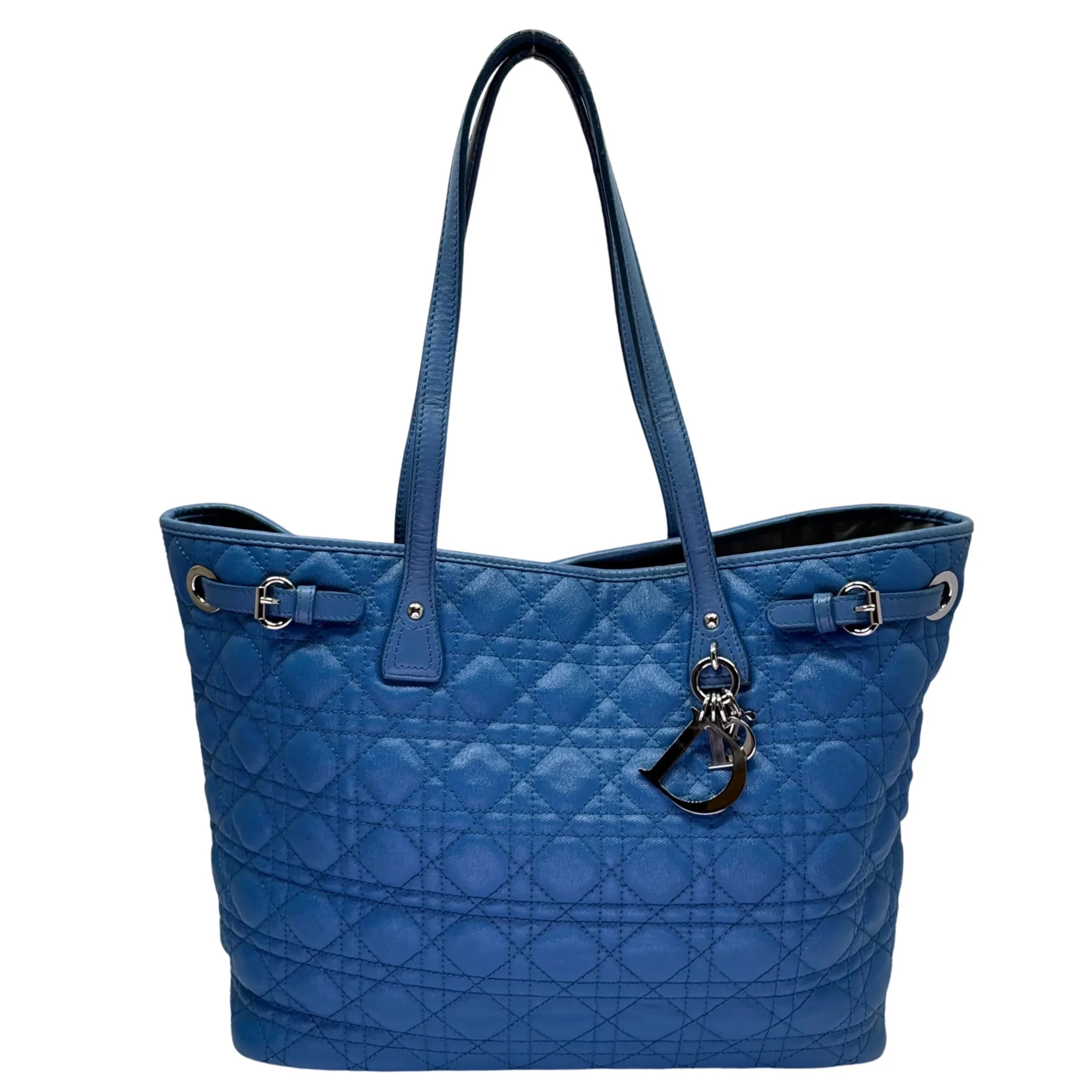 Dior Cannage Medium Panarea Tote Canvas Cobalt Blue - Lost Designer
