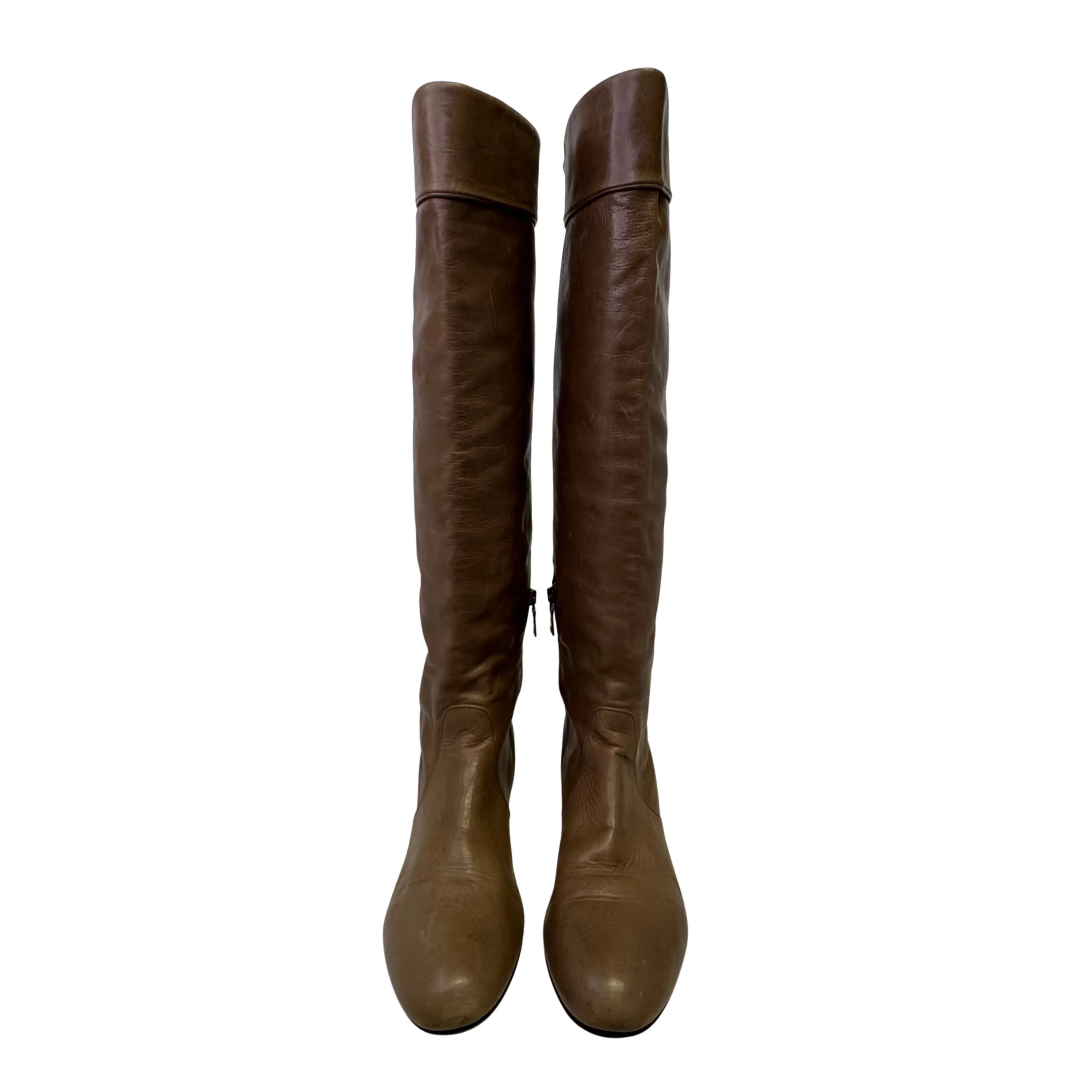 Prada Brown Leather Knee High Flat Boots Size 39
