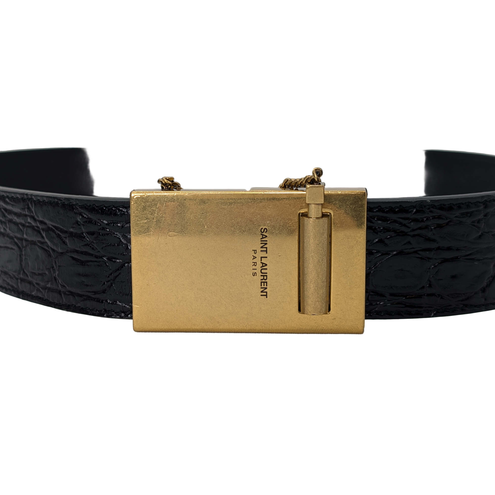 Yves Saint Lauren Embossed Crocodile Belt Black 80cm - Lost Designer