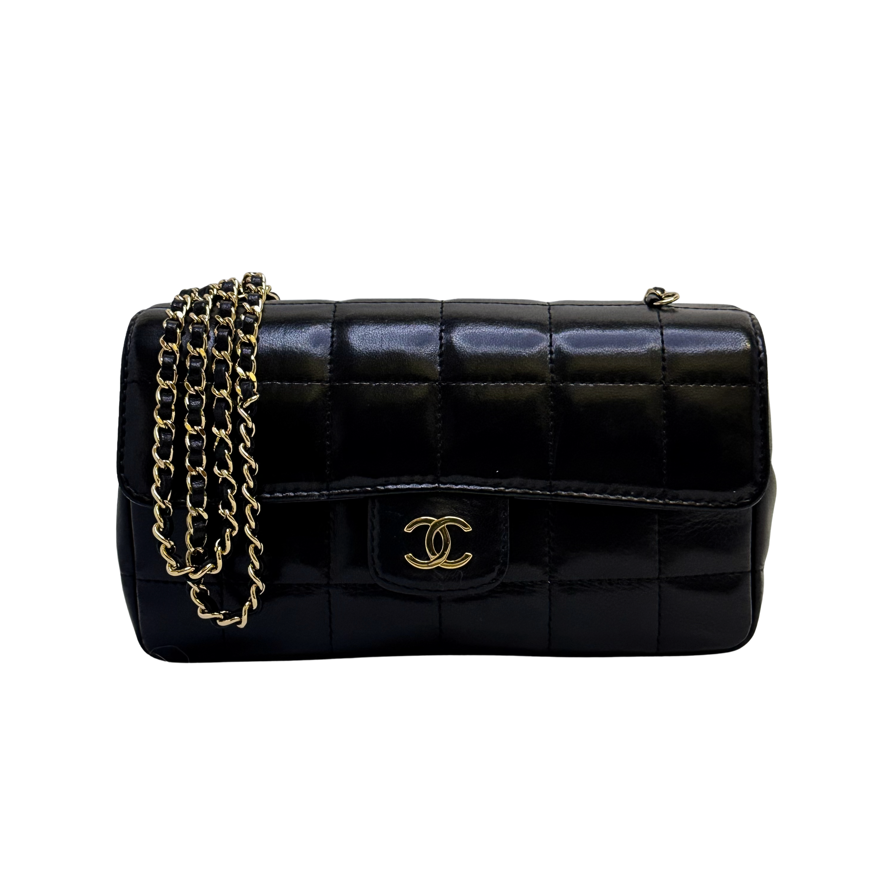 Chanel Bar Quilted Shoulder Bag Leather Black