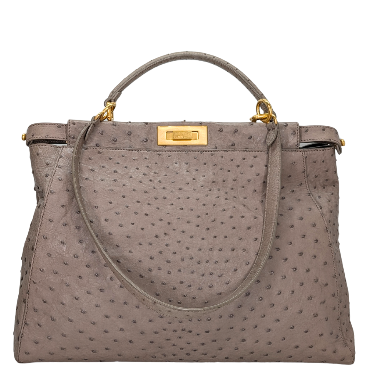 Fendi Peekaboo Large Ostrich Bag Taupe Grey