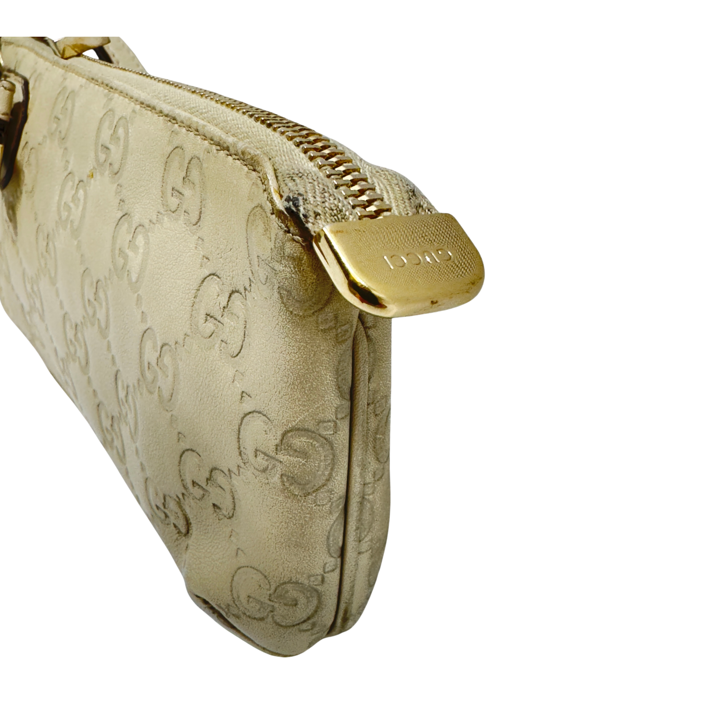 Gucci Monogram Small Pochette Clutch Bag Leather Beige