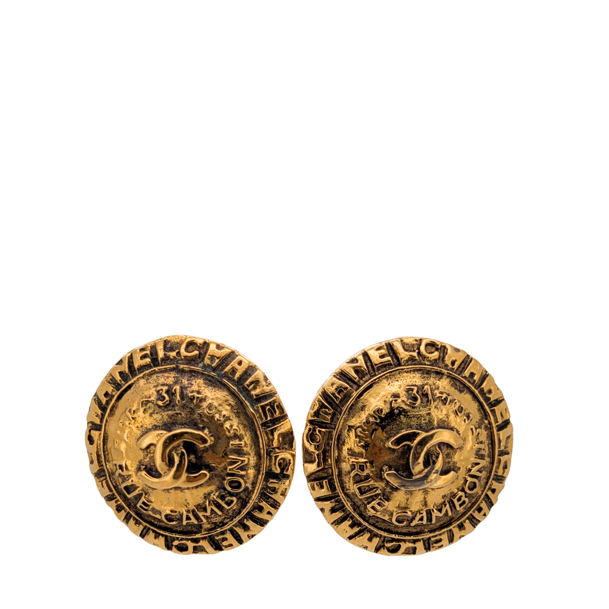 Chanel vintage CC Rue Cambon Gold Plated Clip-on Earrings