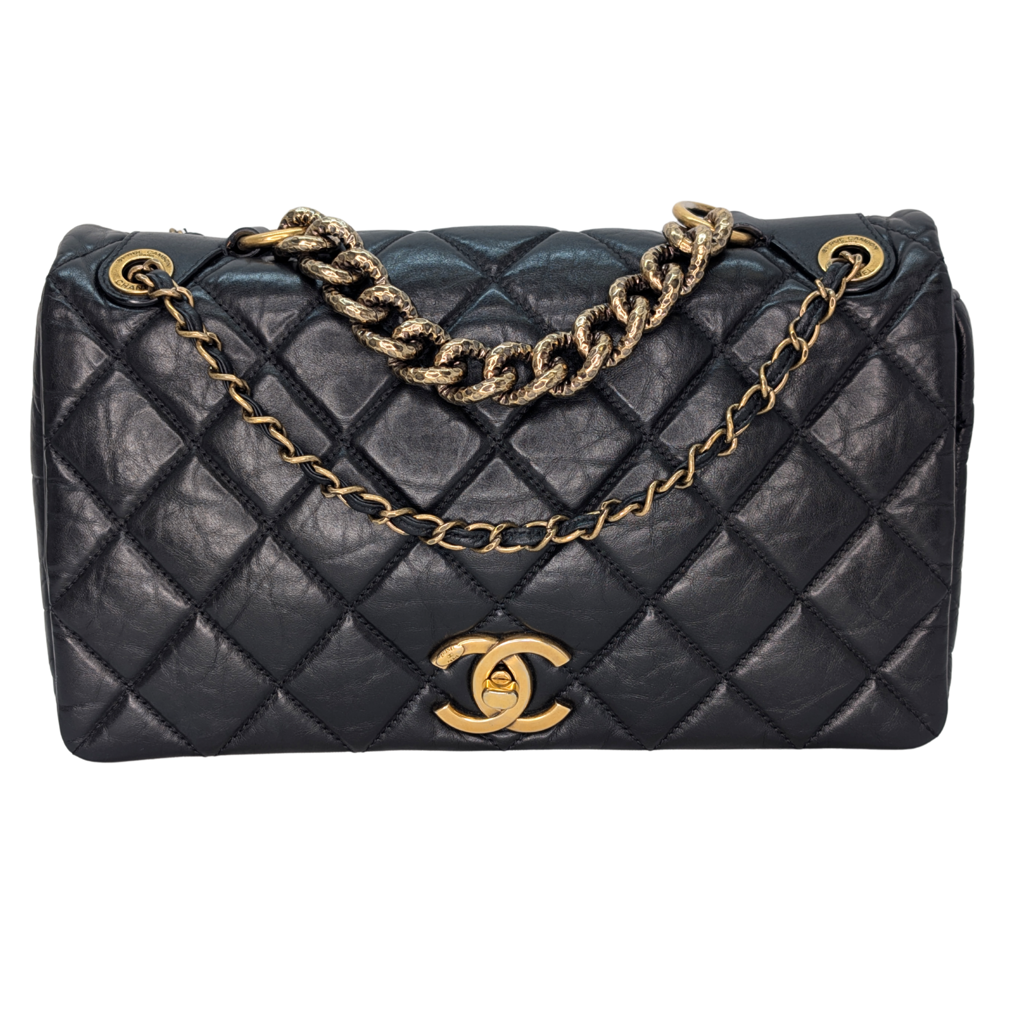 Chanel Pondicherry Flap Medium Handbag Leather Black