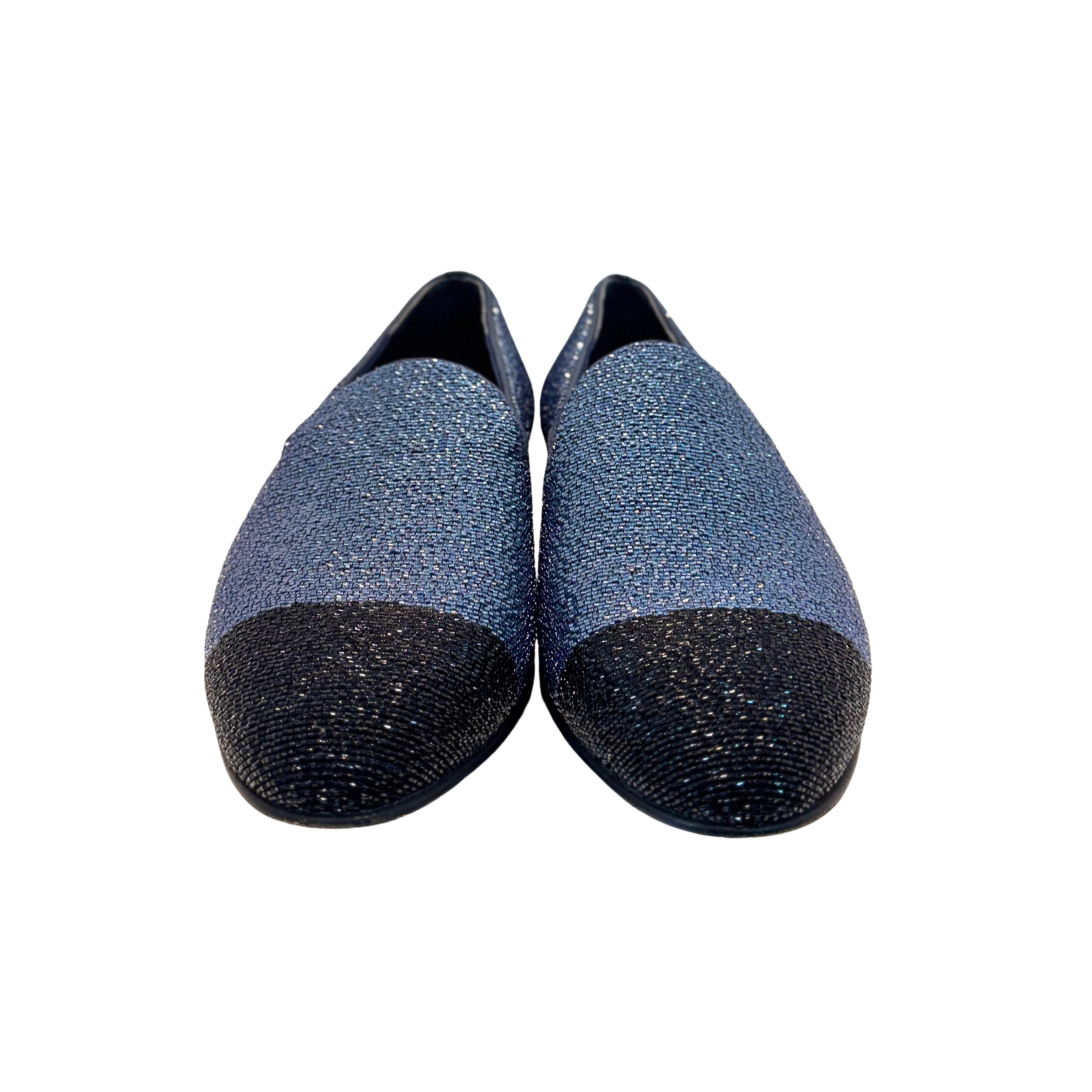 Chanel Glitter Loafers Lurex Fabric 38 Blue/Black