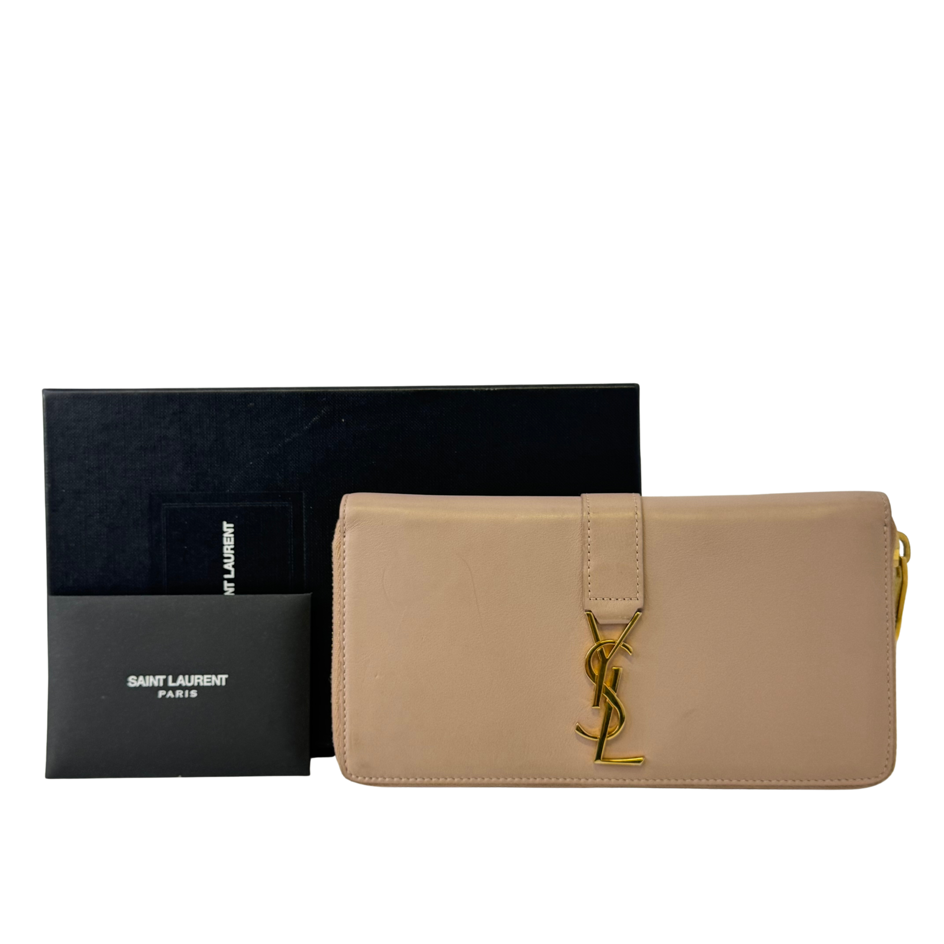 Yves Saint Laurent Smooth Calfskin Long Beige Wallet