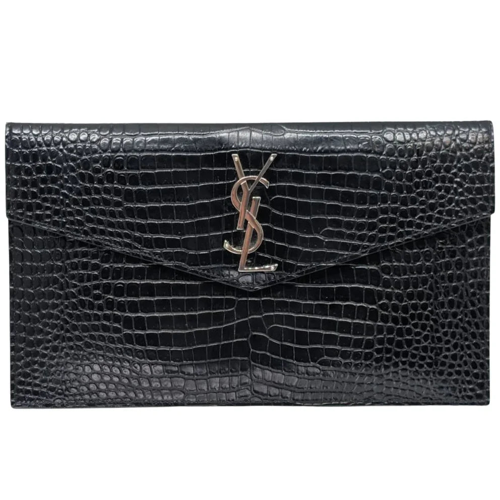 Saint Laurent Small Uptown Pouch In Crocodile-Embossed Leather Black - Lost Designer