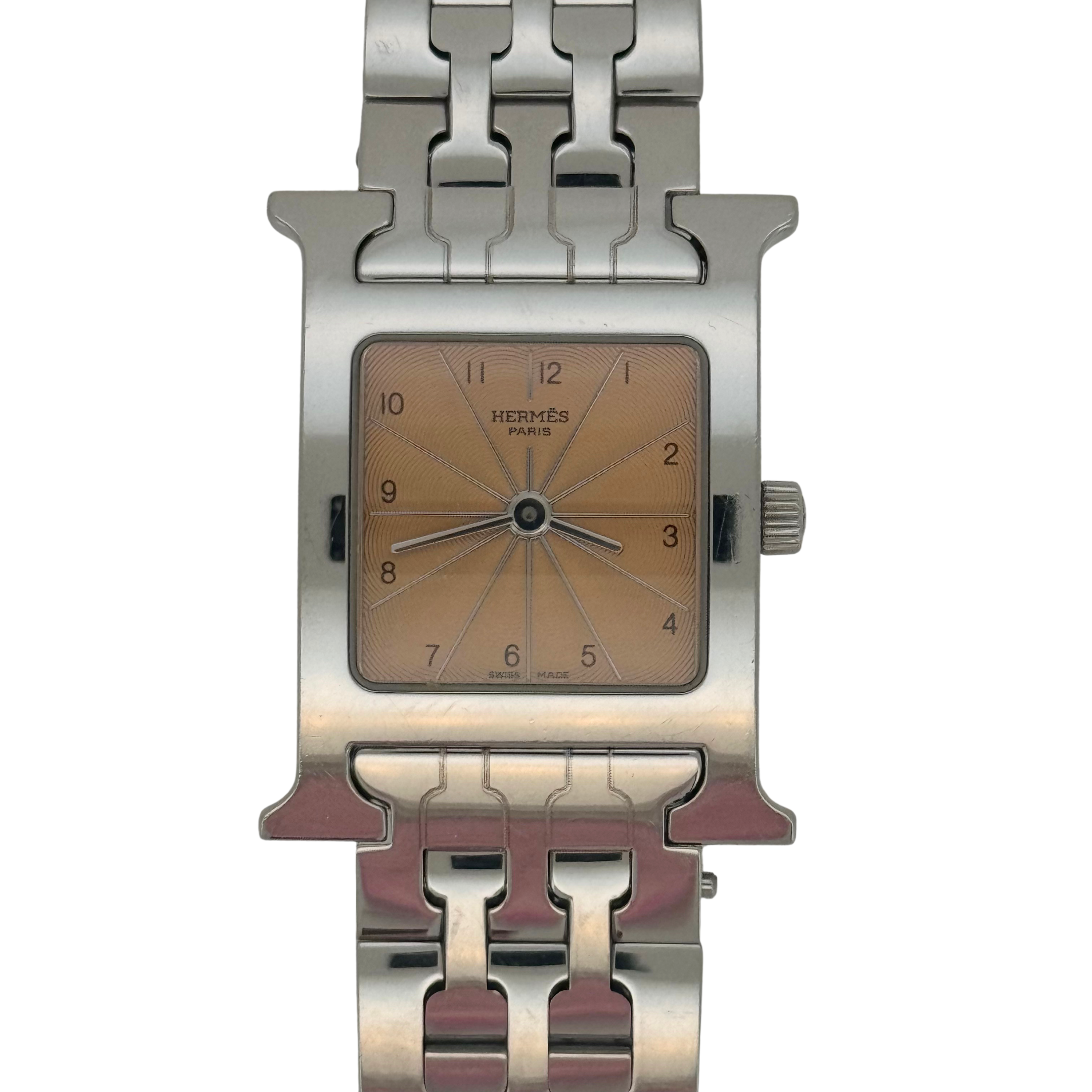 Hermes Heure H HH1.210 Watch stainless steel orange/pink guilloché dial