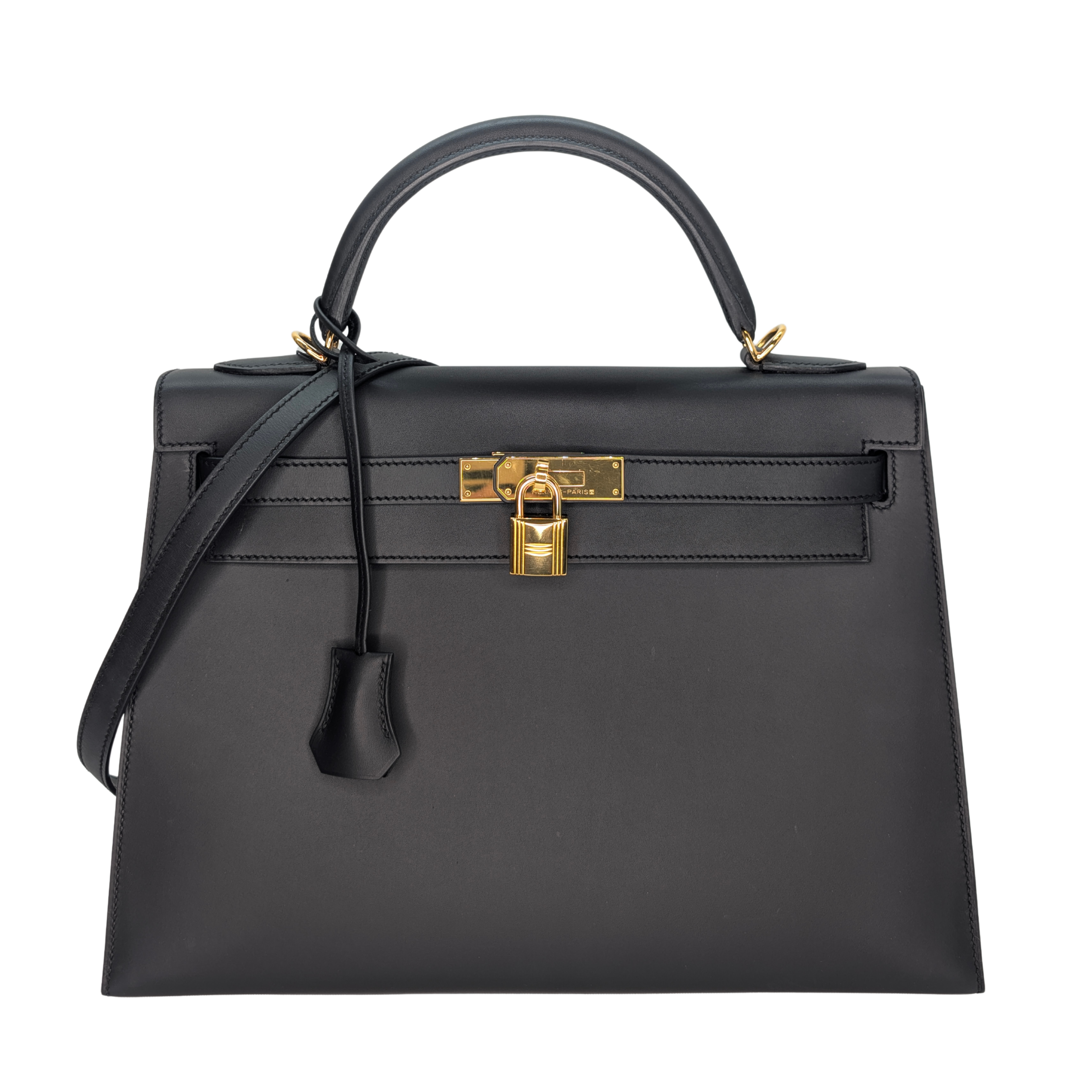 Hermes Kelly 32 Sellier Sombrero Box Leather GHW Matte Black X Stamp