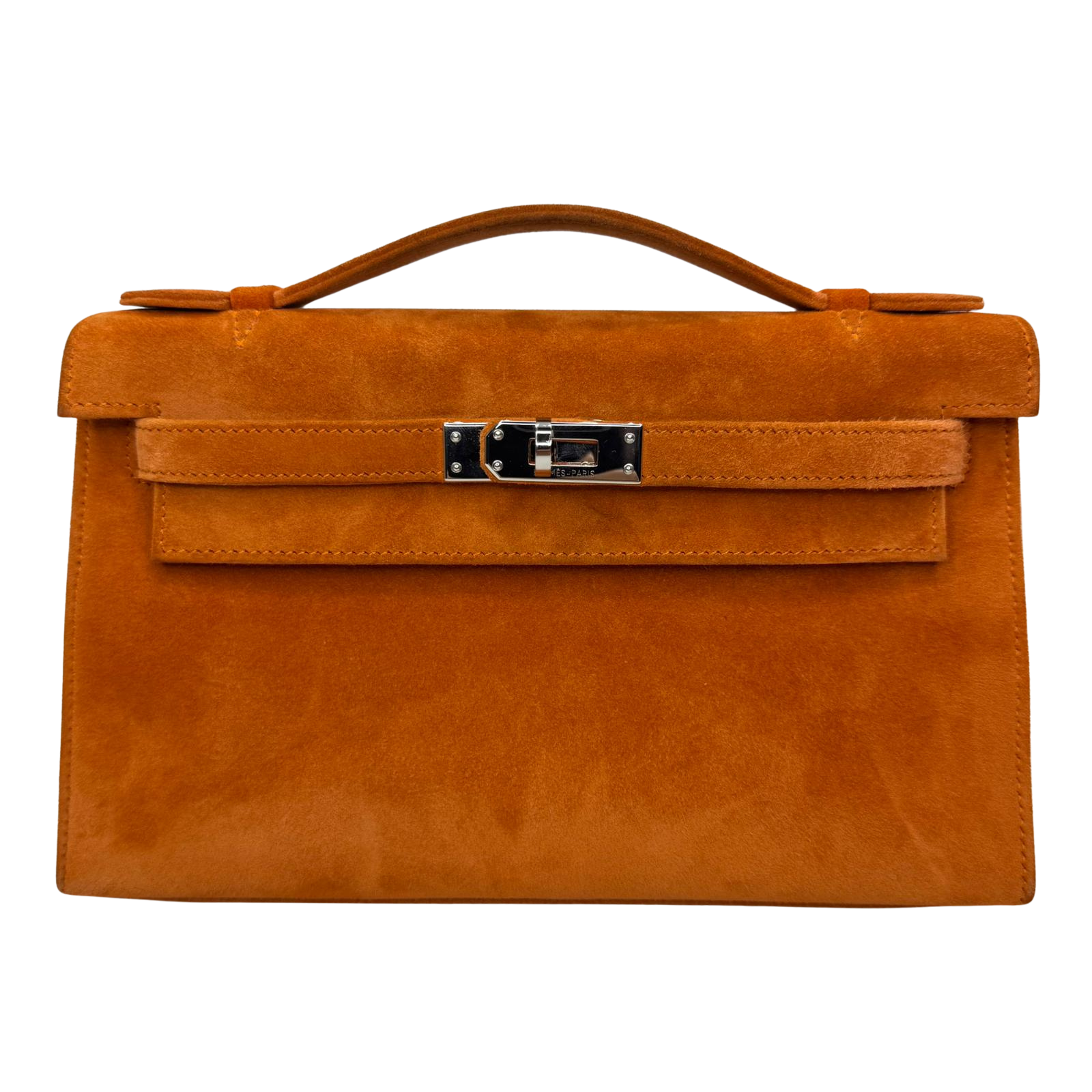 Hermès Kelly Pochette Orange H Veau Doblis Suede PWH ☐ I Stamp