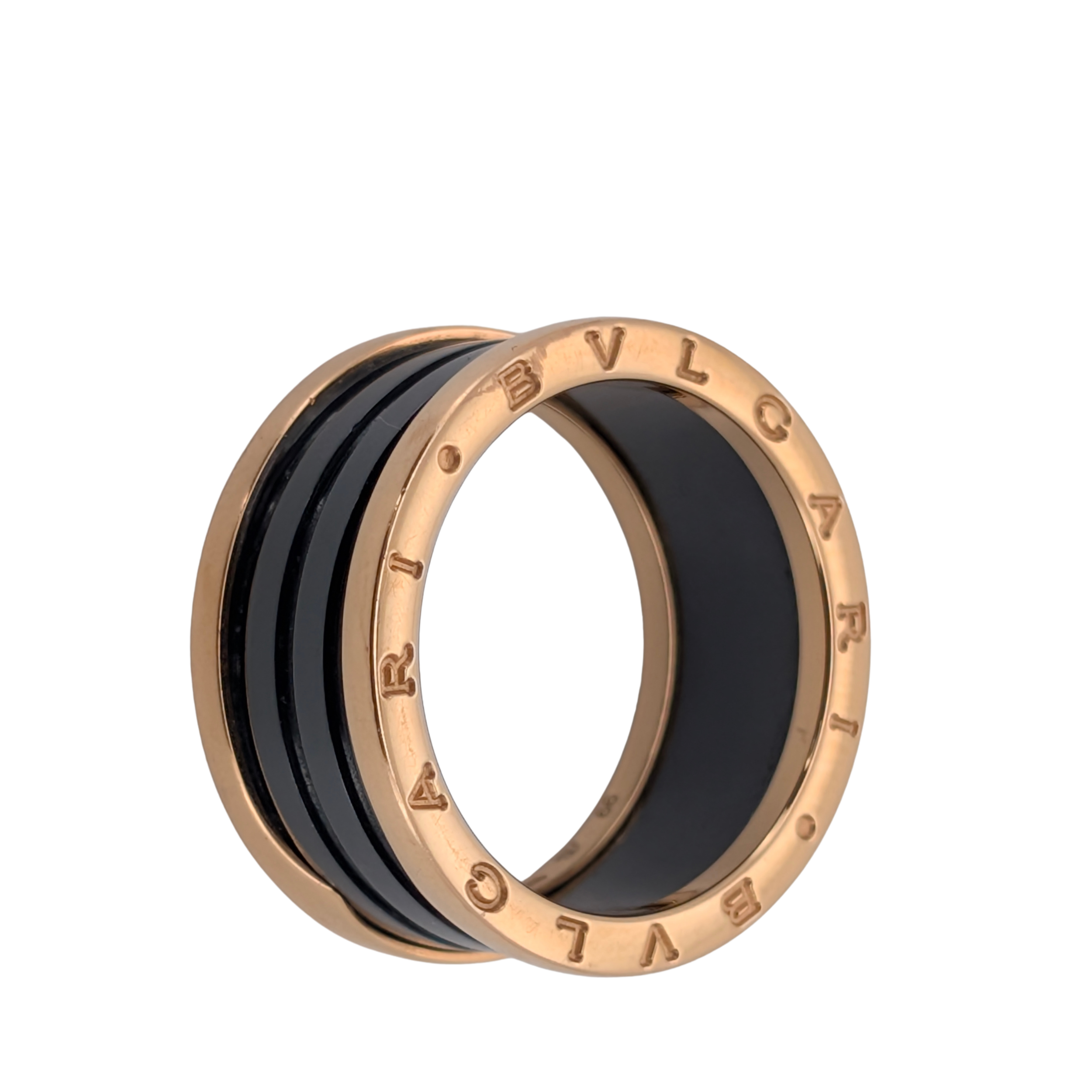 Bvlgari 18K Rose Gold Black Ceramic B.Zero1 Band Ring Size 66