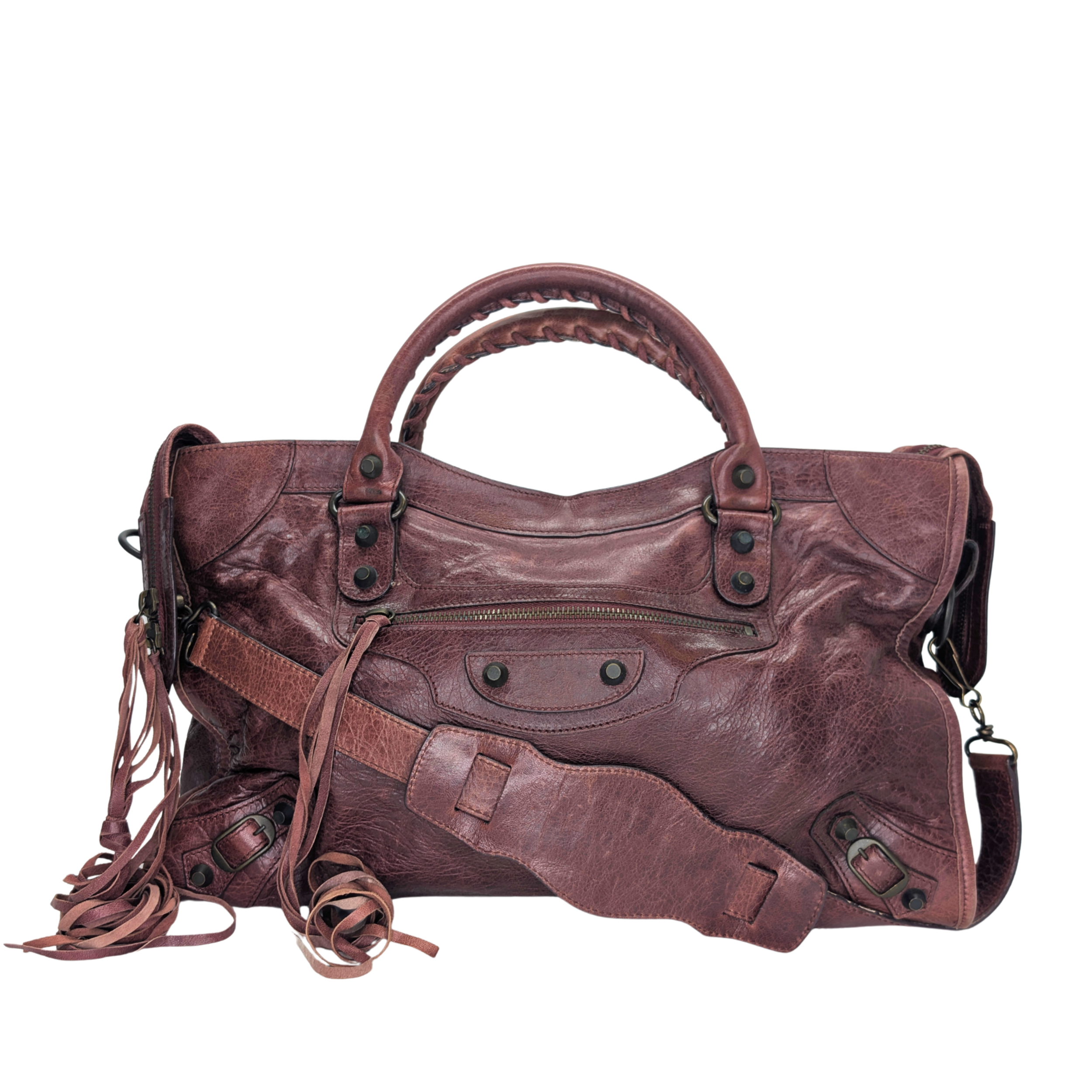 Balenciaga Motorcycle City Shoulder Bag Dark Burgundy