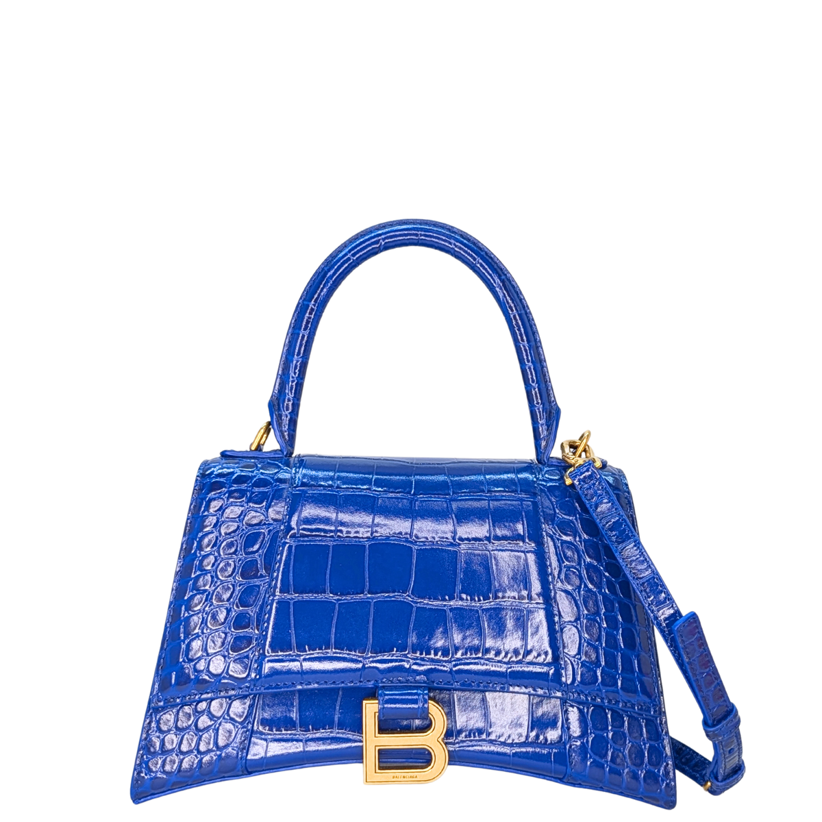 Balenciaga Hourglass Crocodile Embossed Blue