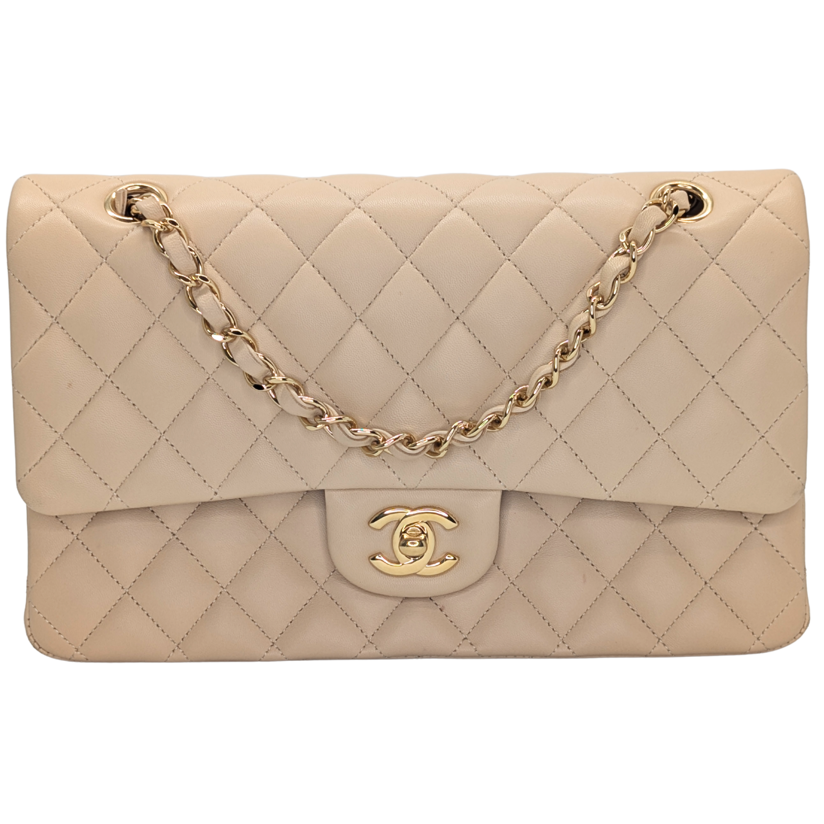 Chanel Double Flap Medium lambskin Bag Beige