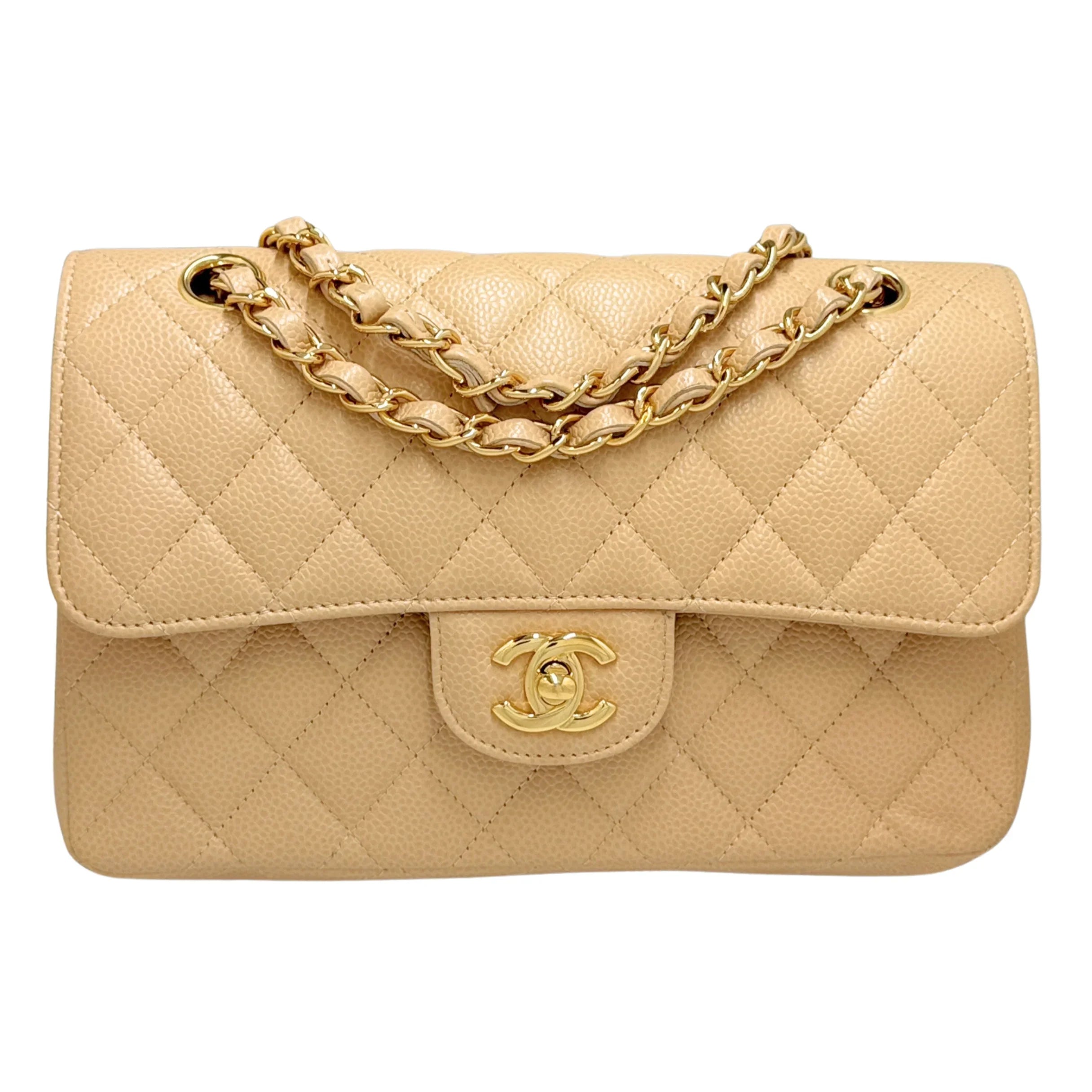 Chanel Classic Flap Small Caviar 2022 Microchip Shoulder Bag Beige - Lost Designer