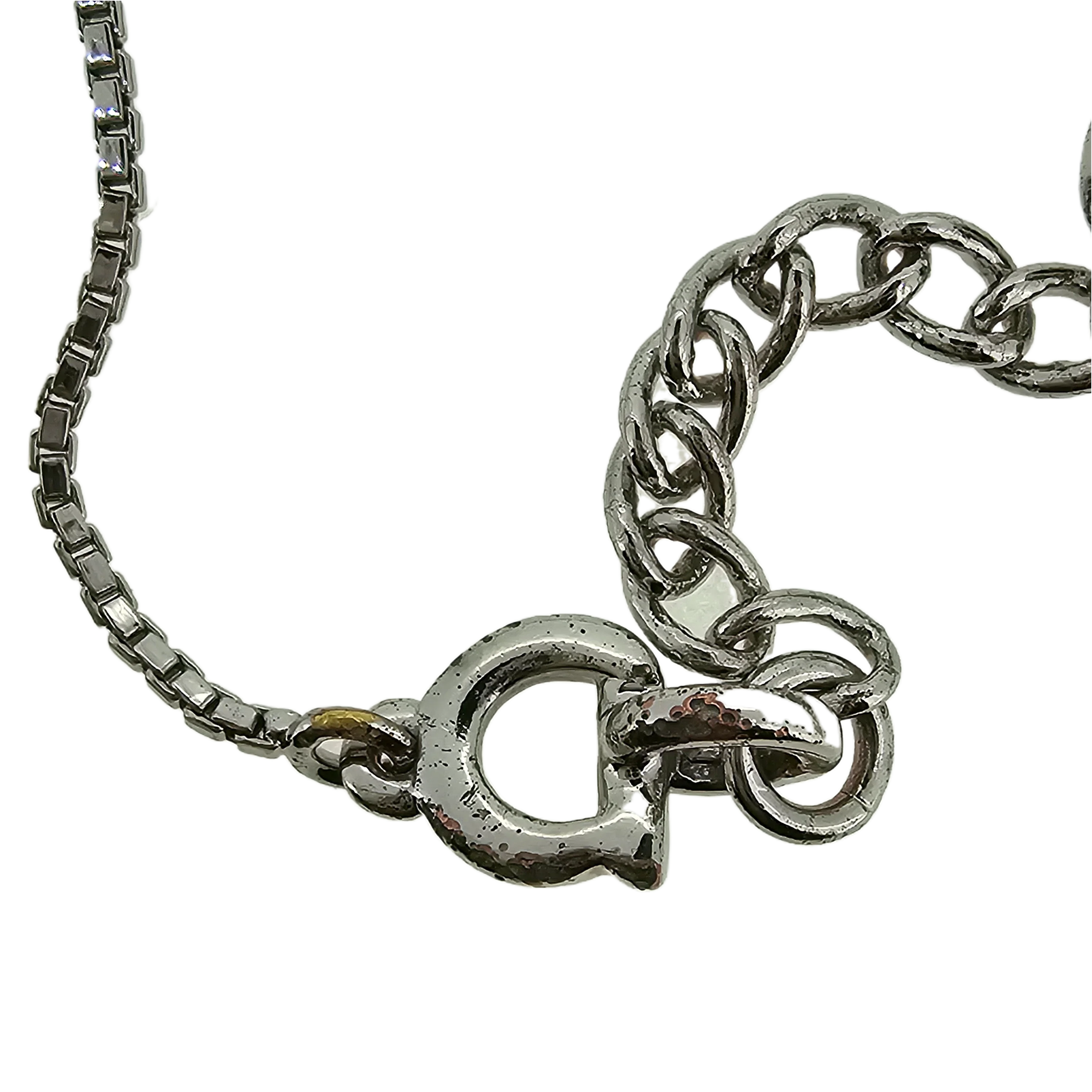 Dior Silver Brass And Enamel Logo Plate Pendant Necklace