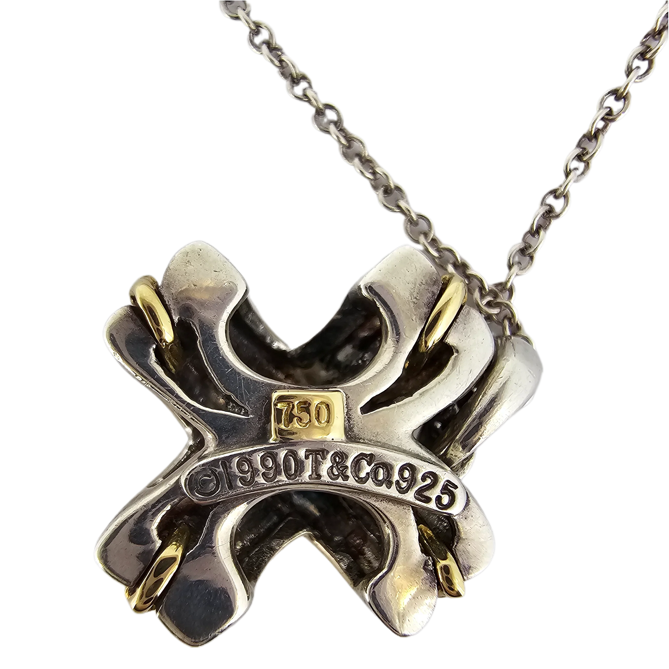 Tiffany & Co Signature X Cross Sterling Silver & 18k Gold Necklace