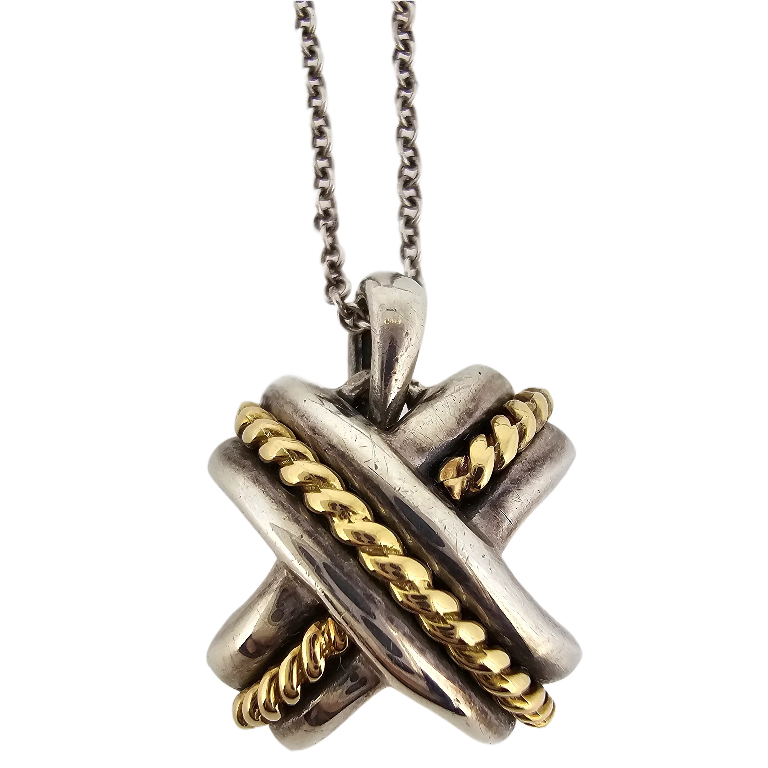 Tiffany & Co Signature X Cross Sterling Silver & 18k Gold Necklace