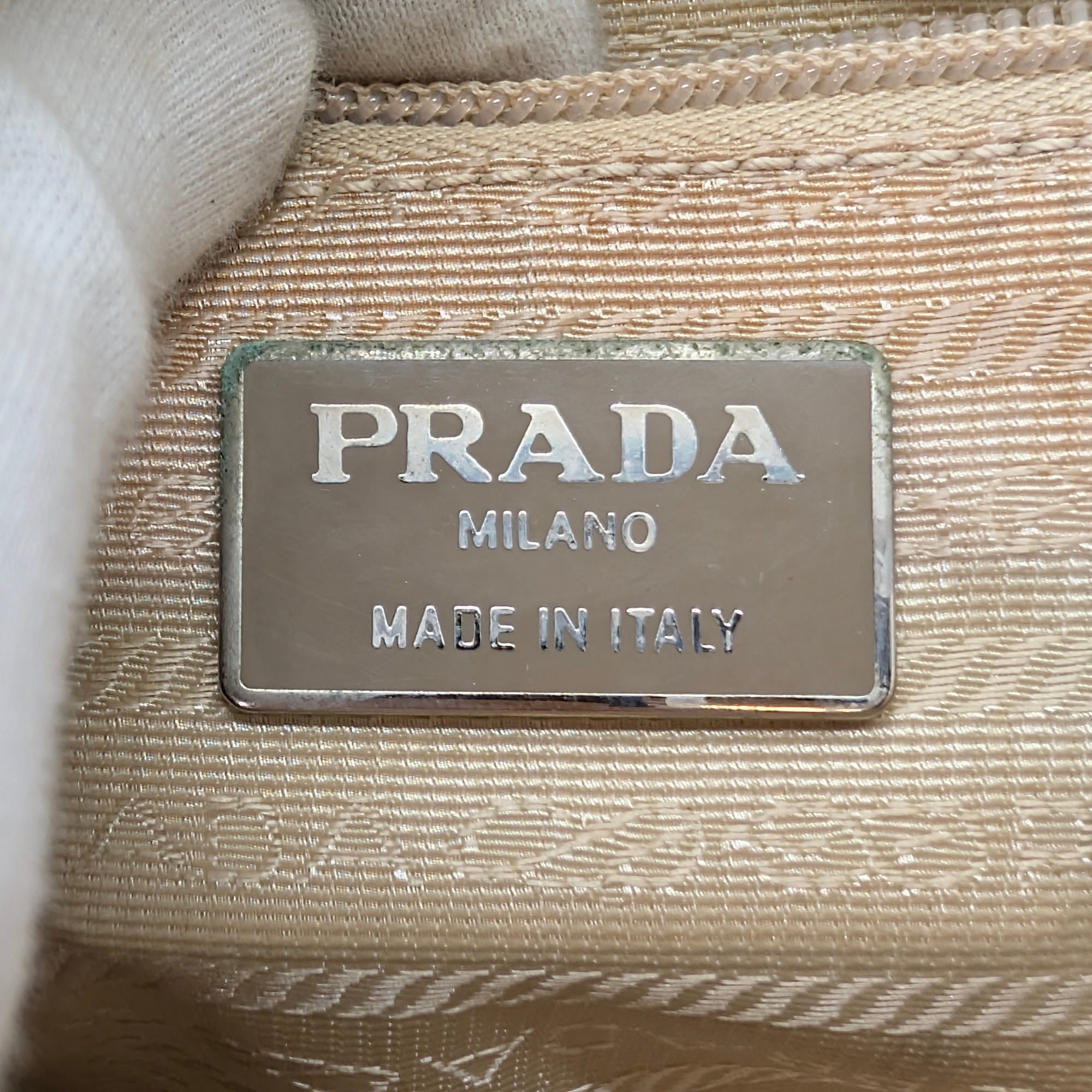 Prada Canvas & Tortoise Shell Shoulder Bag Beige