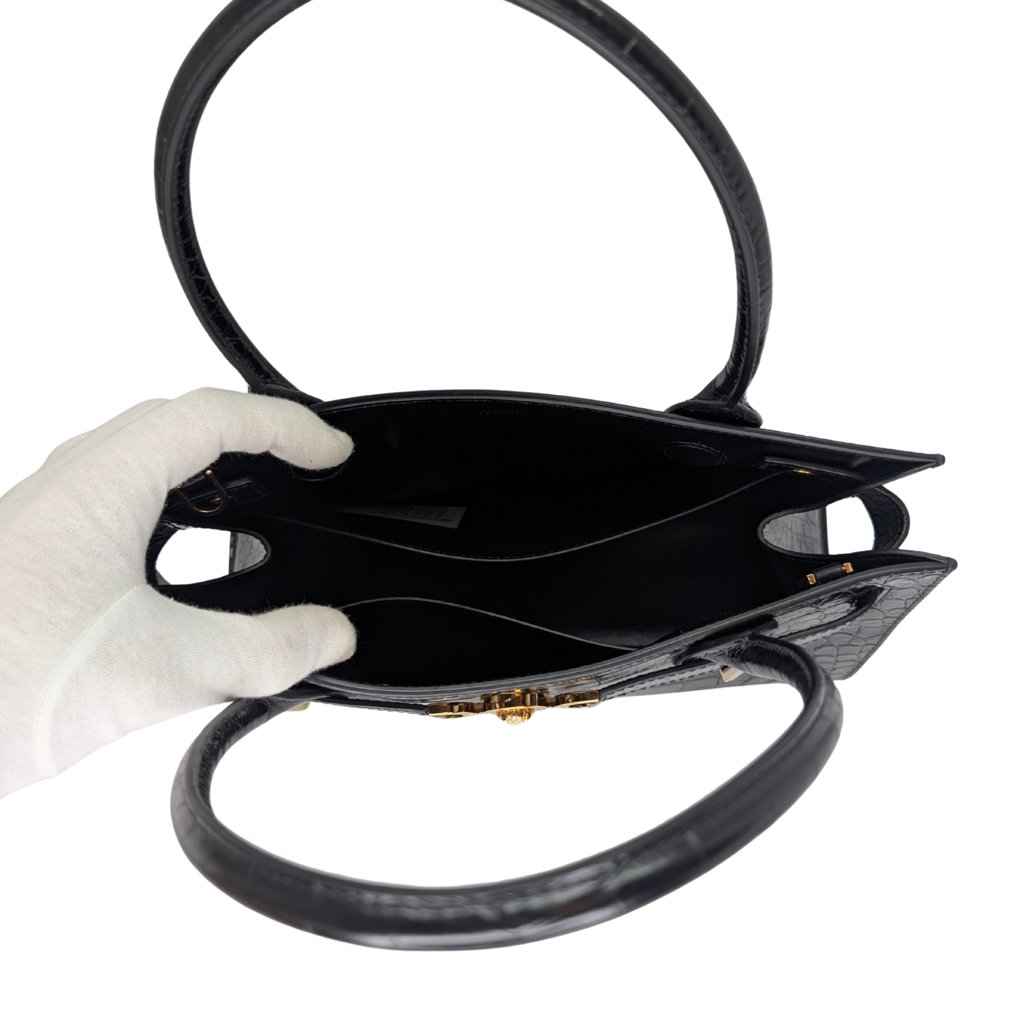 Versac Croc-Effect Medusa '95 Tote Bag Black