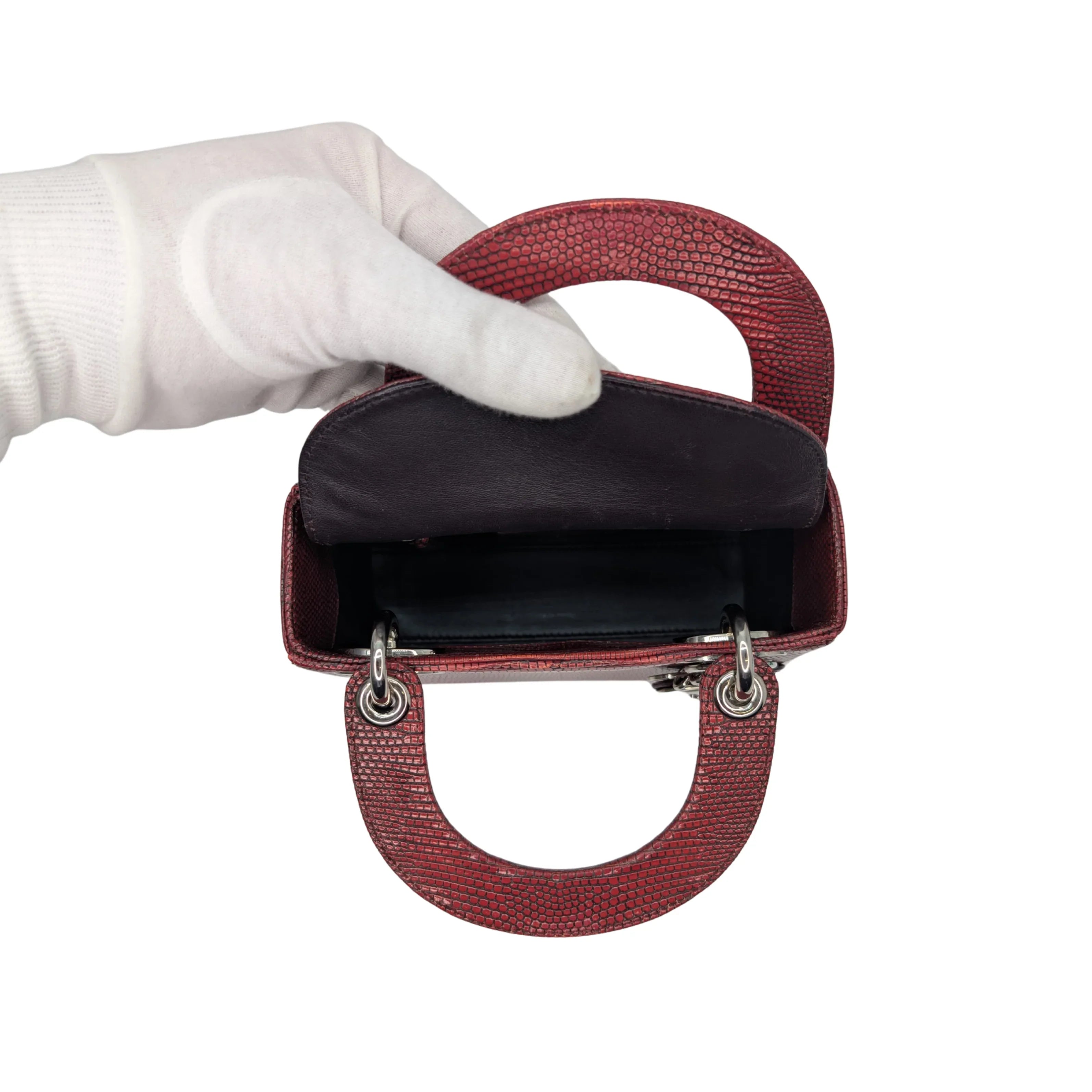 Christian Dior Mini Lady Dior Lizard Burgundy - Lost Designer