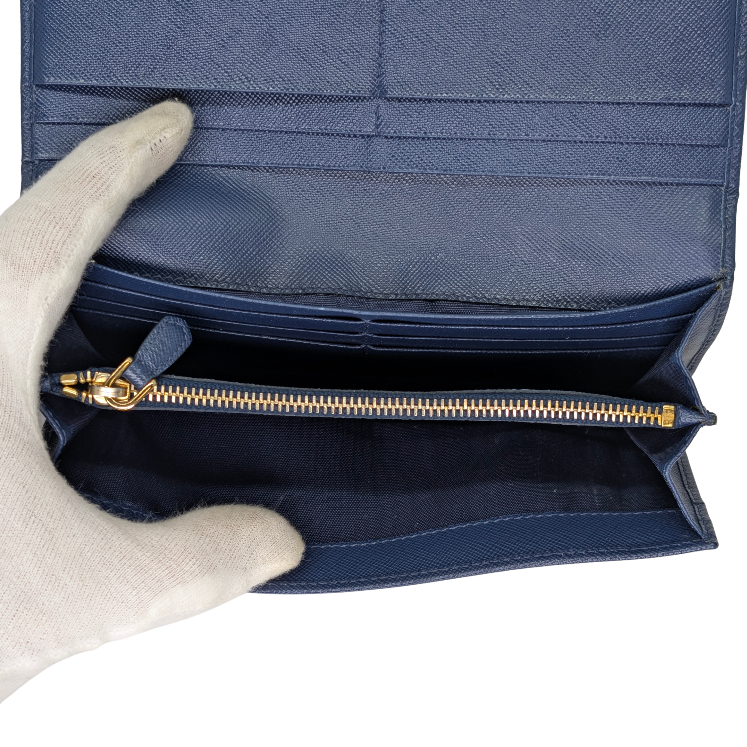 Prada Saffiano Leather Navy Blue Long Wallet
