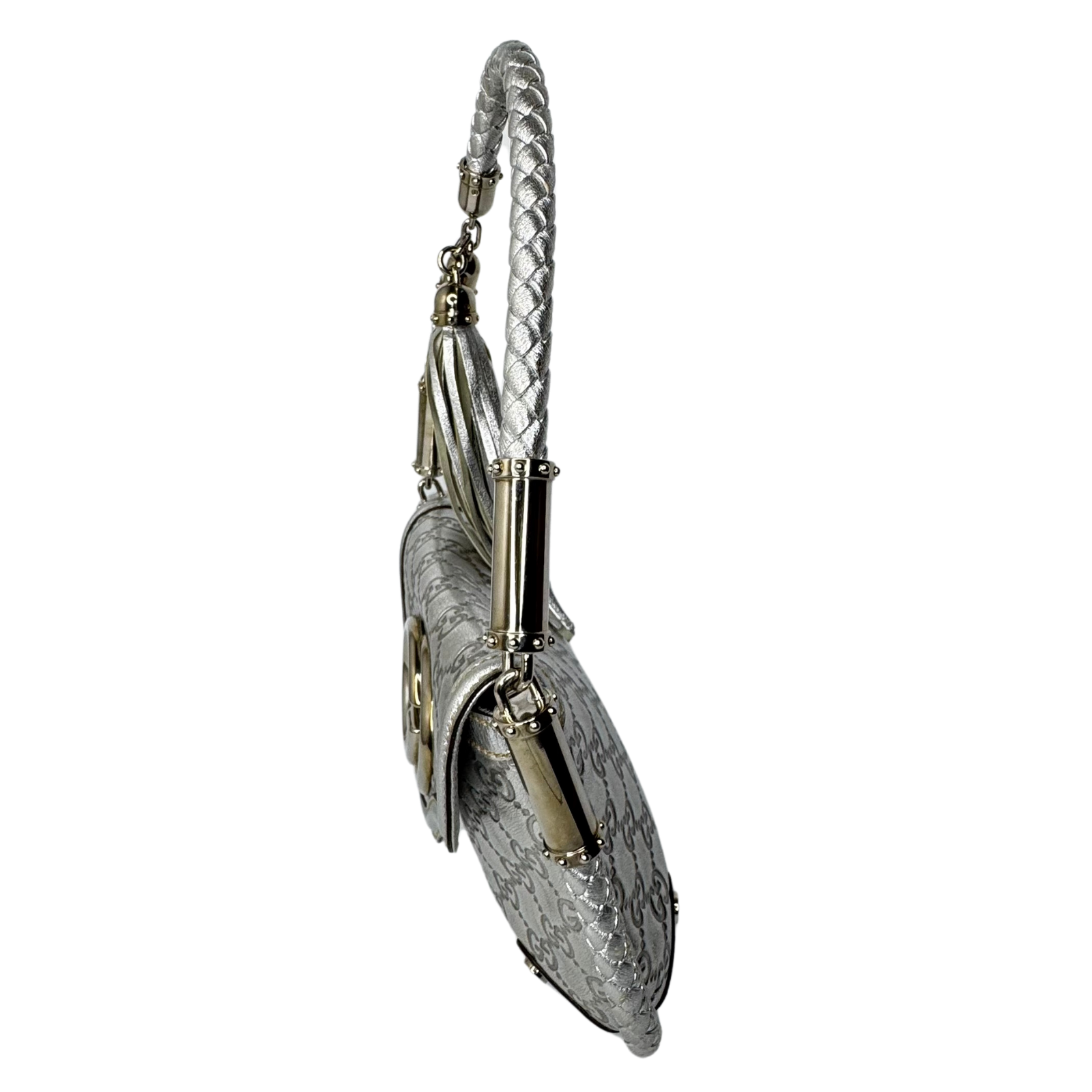 Gucci Guccissima Small Britt Tassel Shoulder Bag – Silver