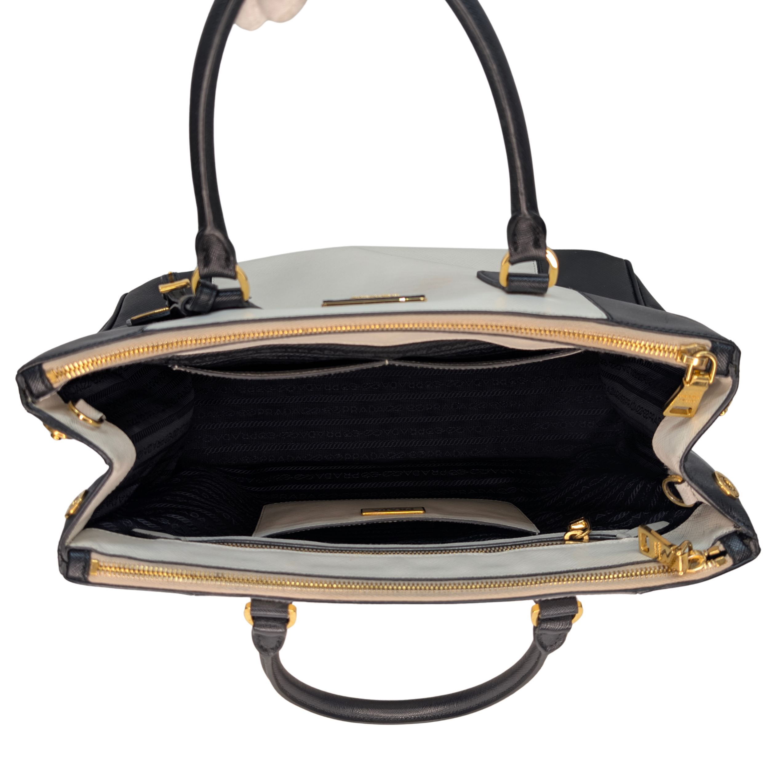 Prada Saffiano Lux Medium Galleria Double Zip Tote Bag Black X White