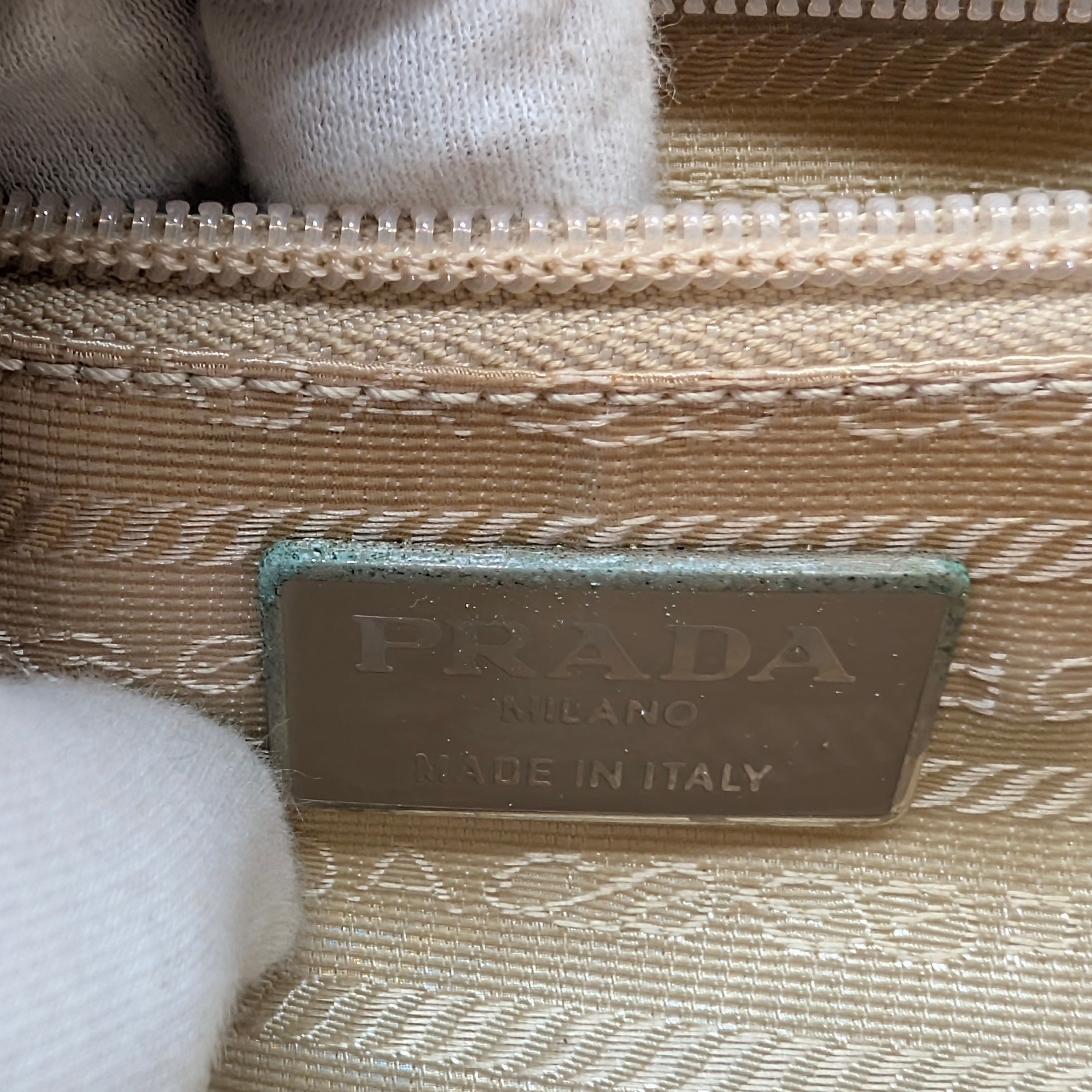 Prada Canvas & Tortoise Shell Shoulder Bag Beige