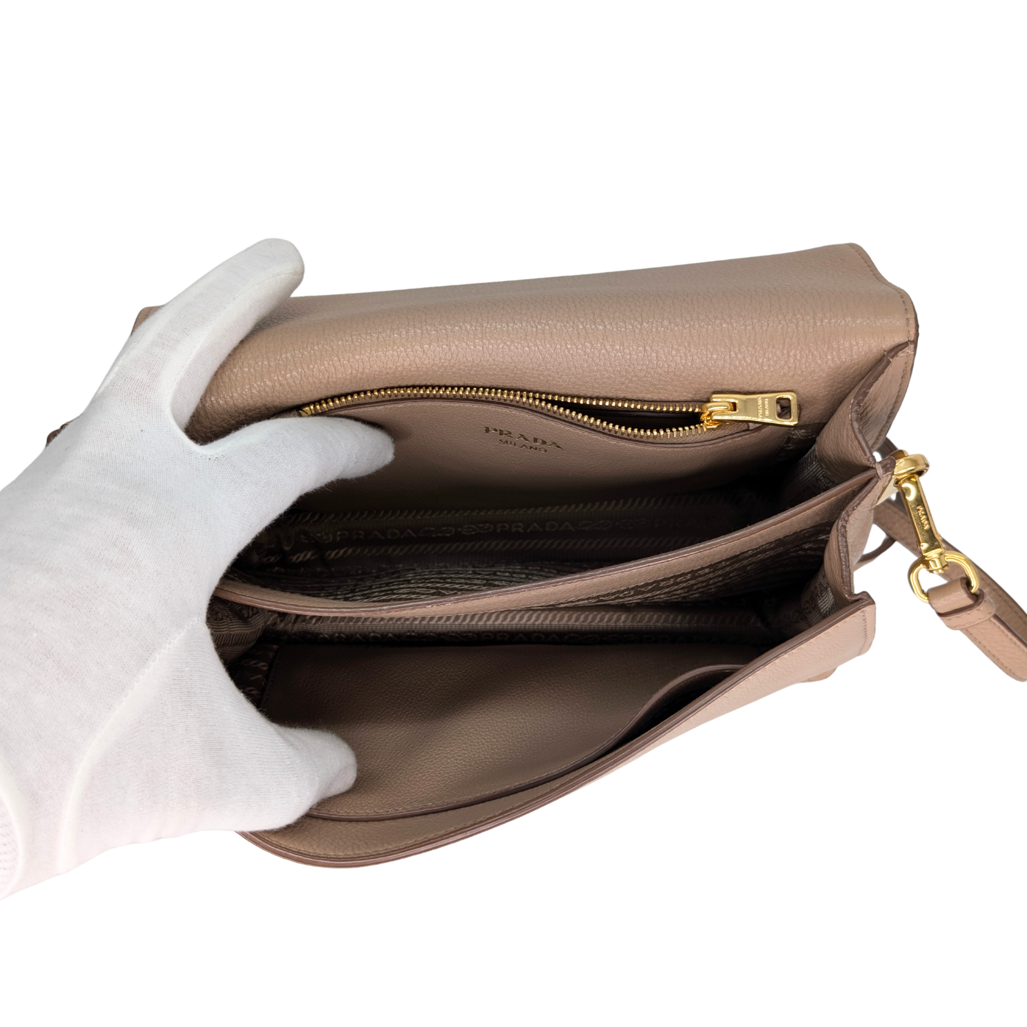 Prada Vitello Daino Leather Crossbody Bag Beige