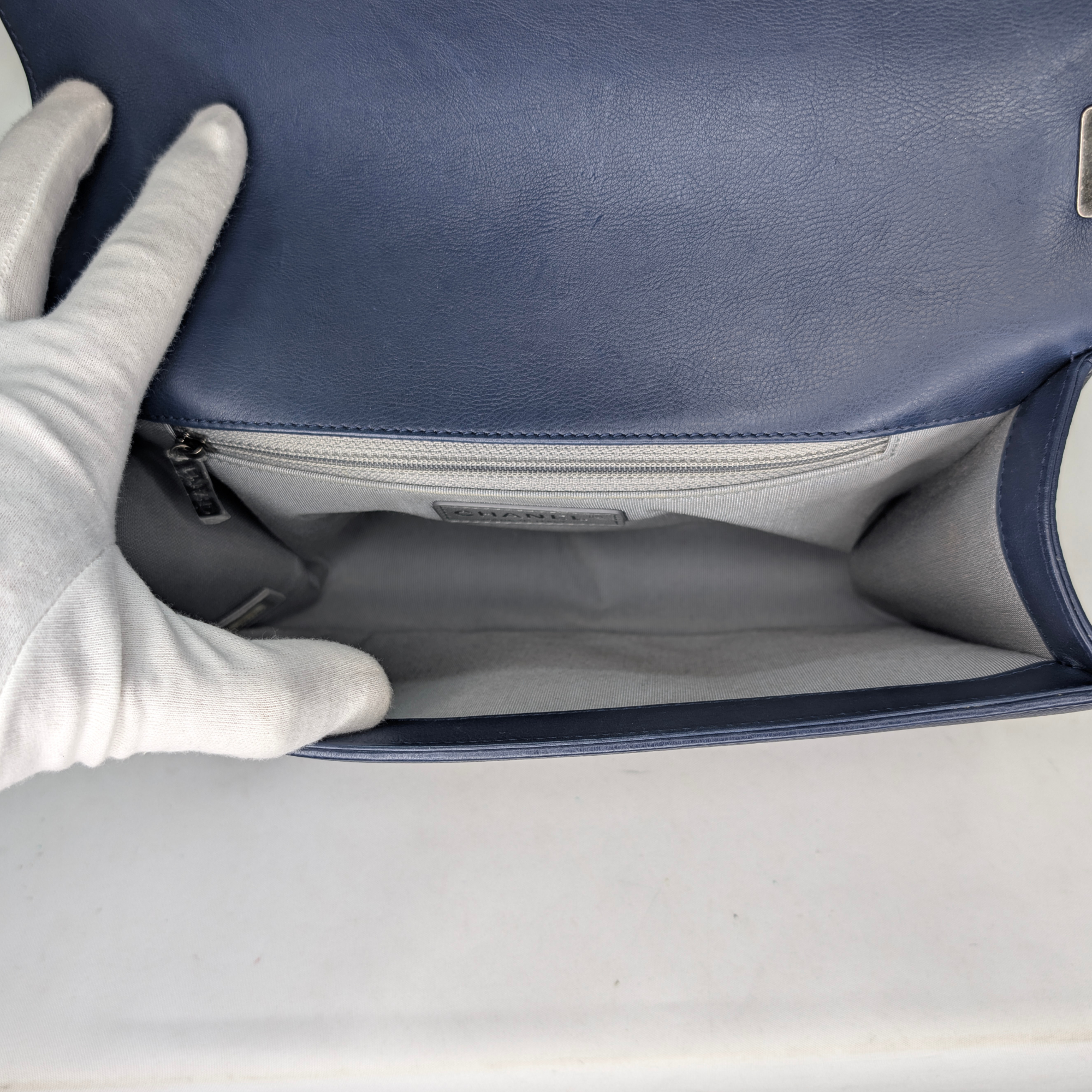 Chanel Flap Boy Shoulder Bag Medium Navy Blue