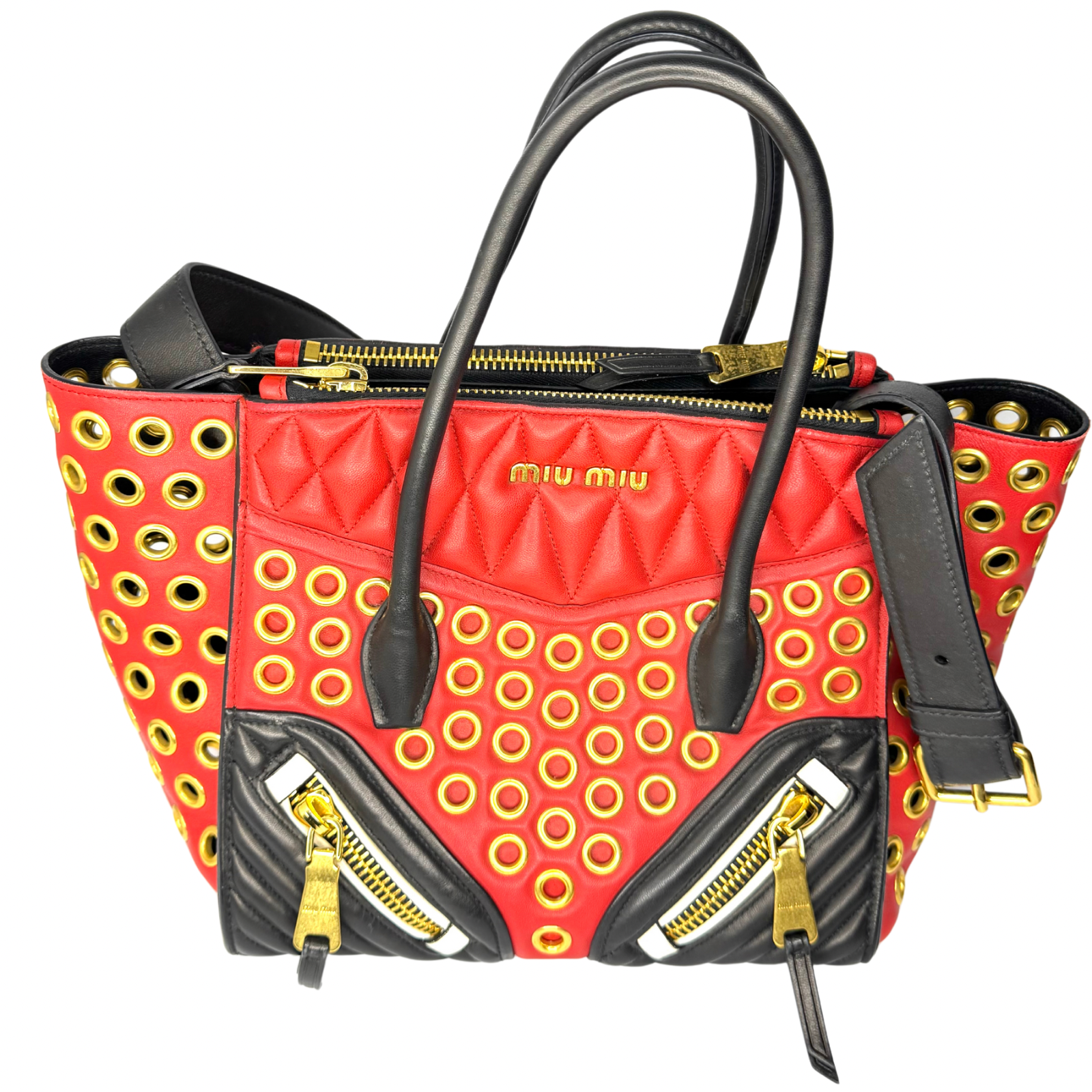 Miu Miu Nappa Biker Bicolor Quilted Leather Bag – Red & Black