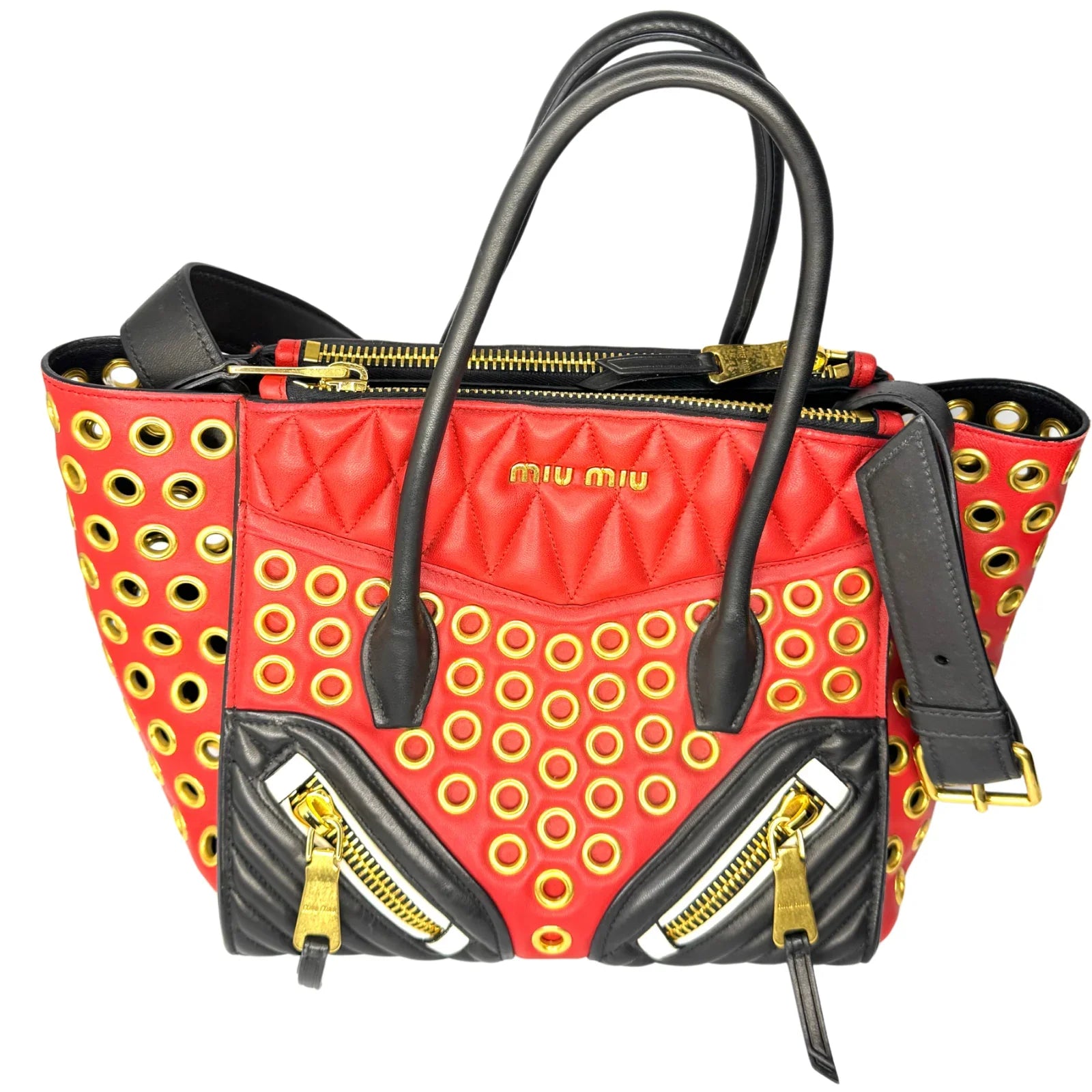 Miu Miu Nappa Biker Bicolor Quilted Leather Bag – Red & Black