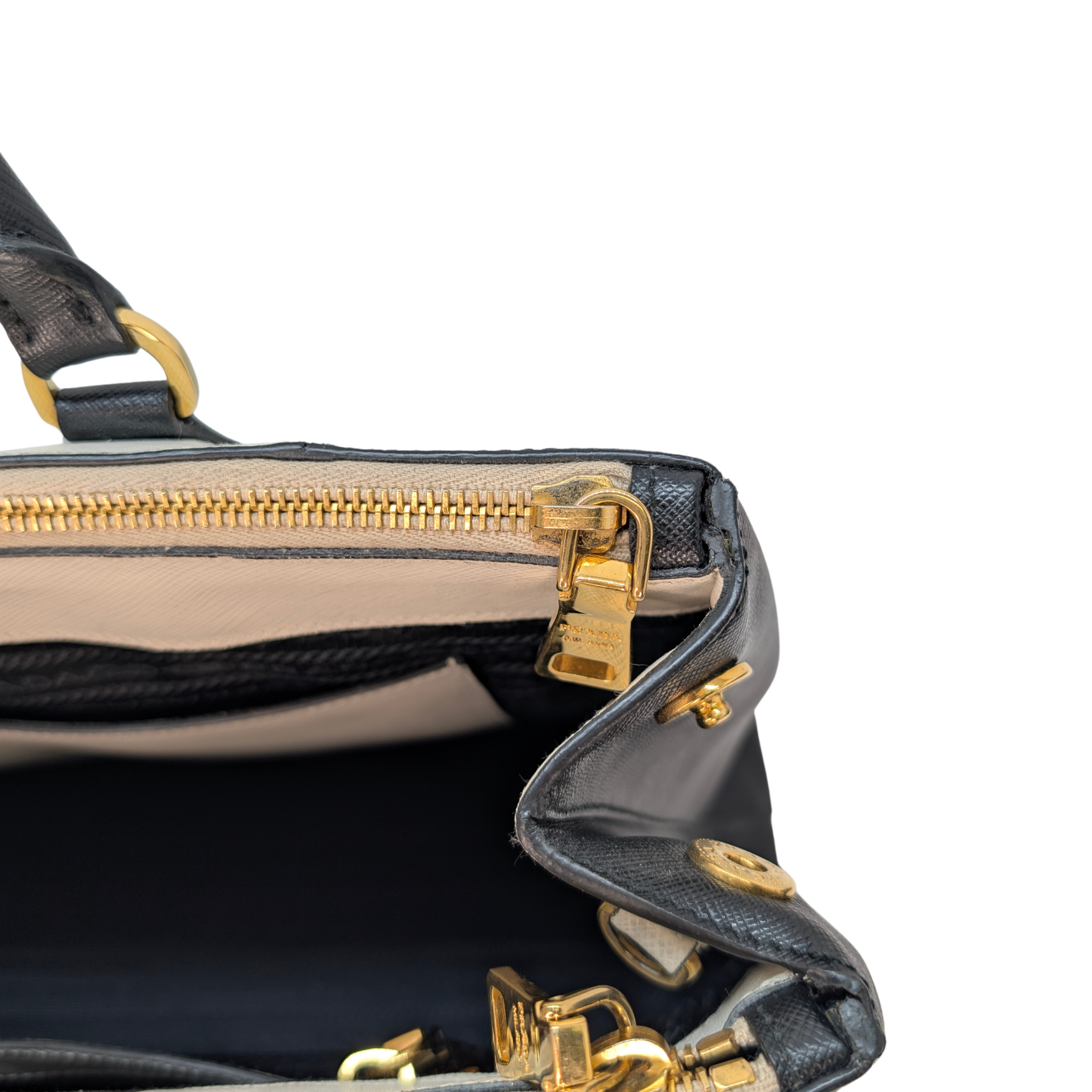 Prada Saffiano Lux Medium Galleria Double Zip Tote Bag Black X White