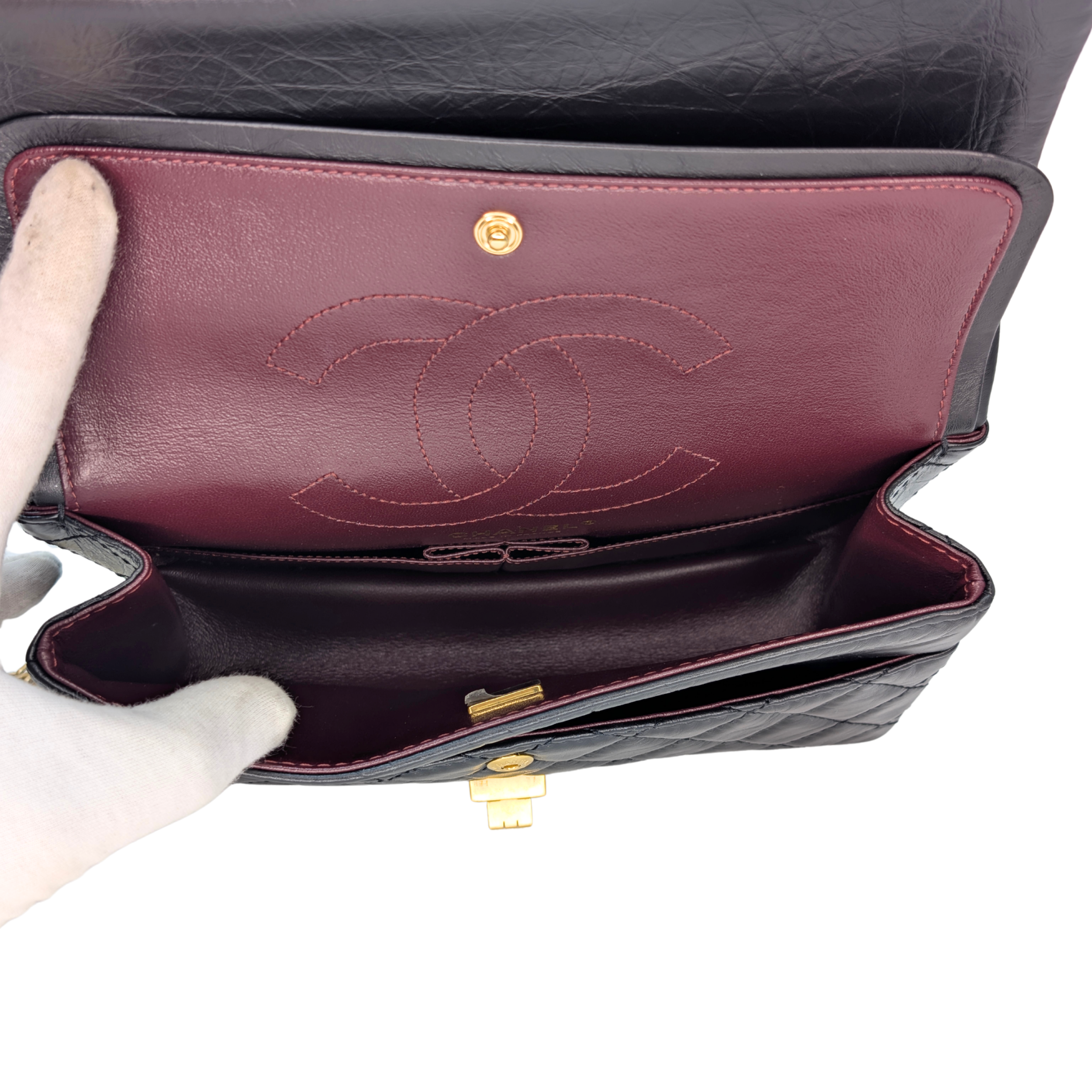 Chanel Black Distressed Calfskin 2.55 Reissue 225 Bag Black