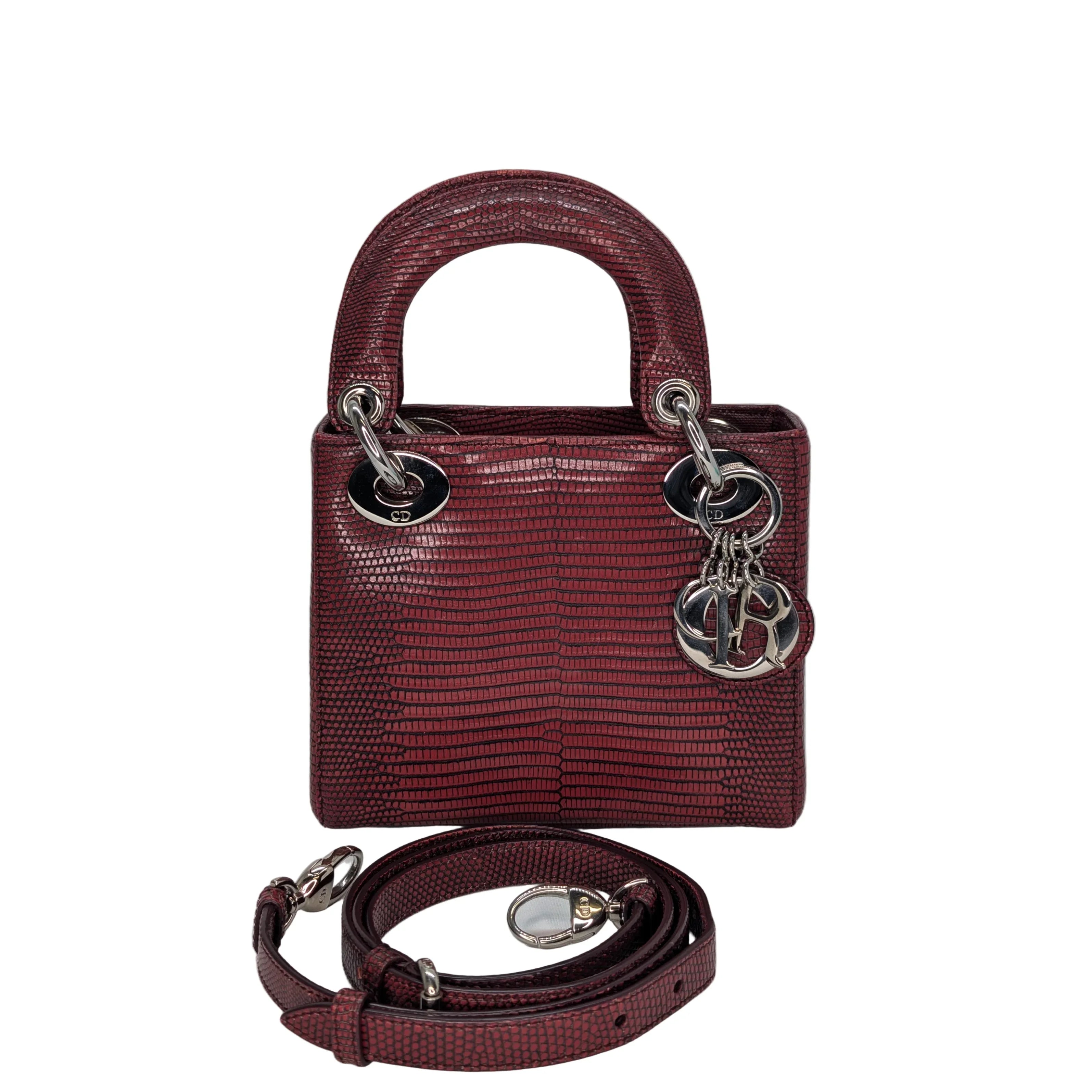 Christian Dior Mini Lady Dior Lizard Burgundy - Lost Designer
