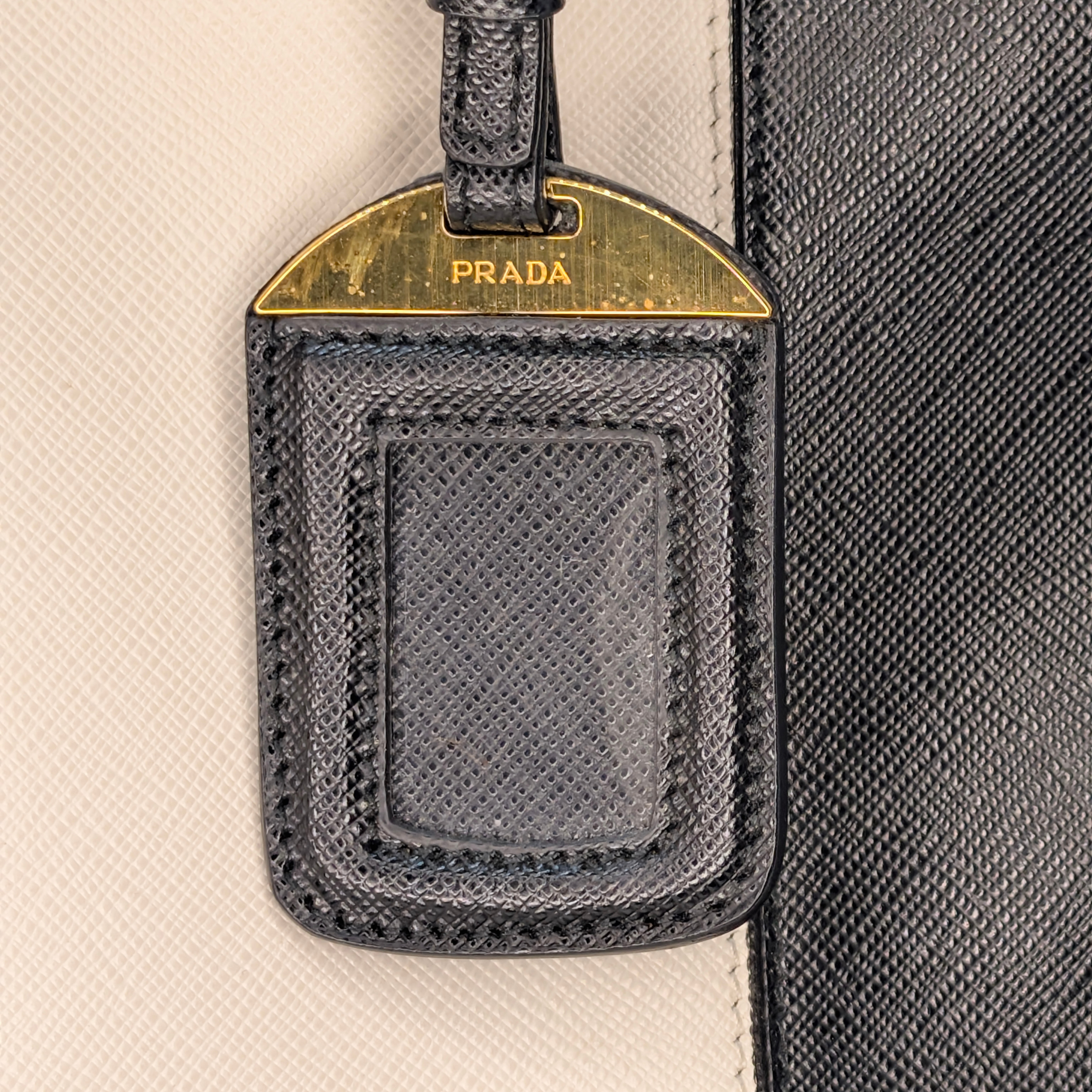 Prada Saffiano Lux Medium Galleria Double Zip Tote Bag Black X White