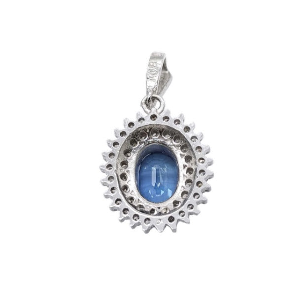 Platinum 900 Natural Sapphire 1.08CT & Diamond 0.25CT Oval Halo Pendant