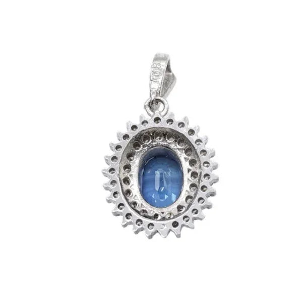 Platinum 900 Natural Sapphire 1.08CT & Diamond 0.25CT Oval Halo Pendant - Lost Designer