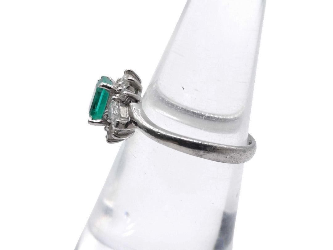 Platinum 900 Natural Emerald 0.82CT & Diamond 0.51CT Cluster Ring SIZE L½
