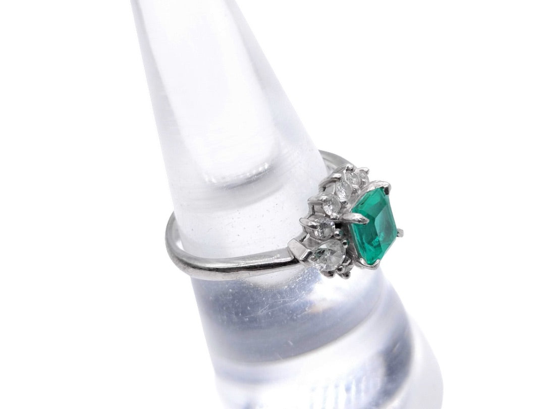 Platinum 900 Natural Emerald 0.82CT & Diamond 0.51CT Cluster Ring SIZE L½