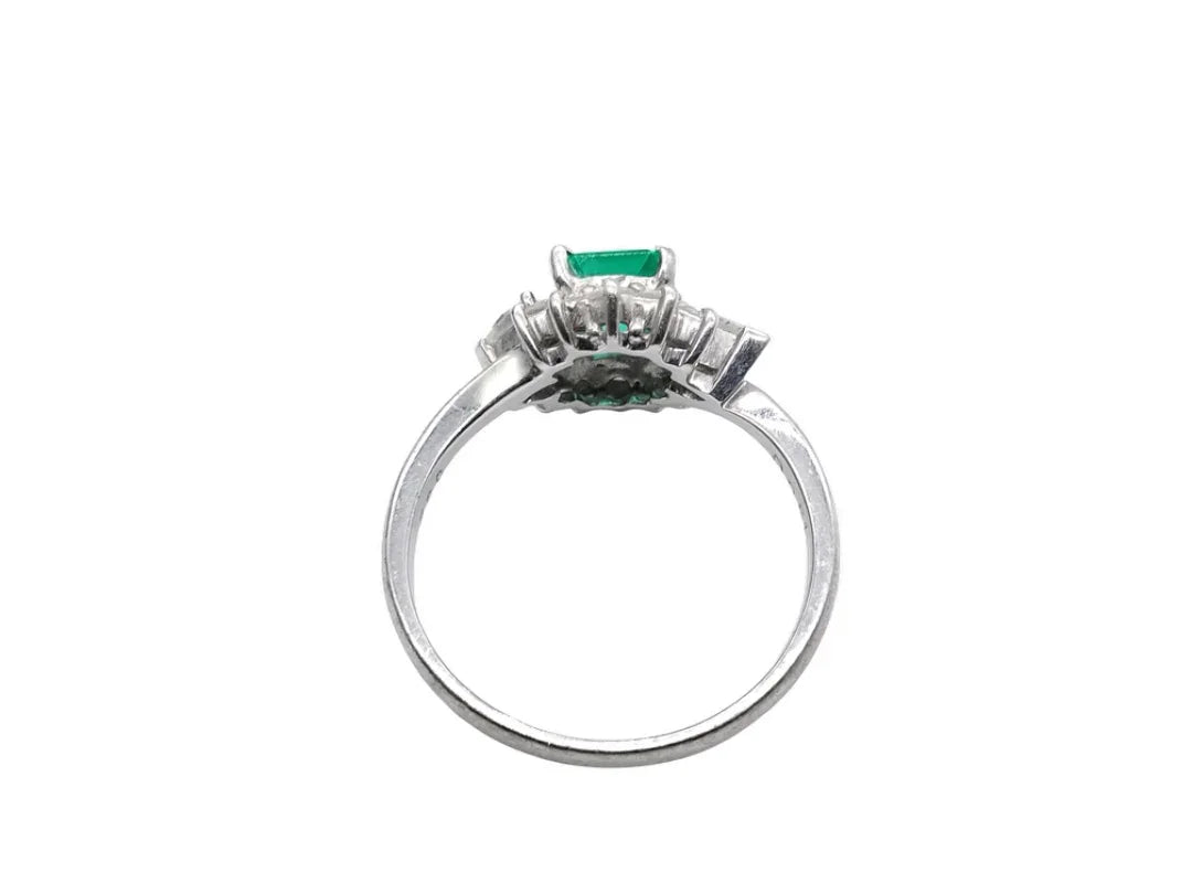 Platinum 900 Natural Emerald 0.82CT & Diamond 0.51CT Cluster Ring SIZE L½ - Lost Designer