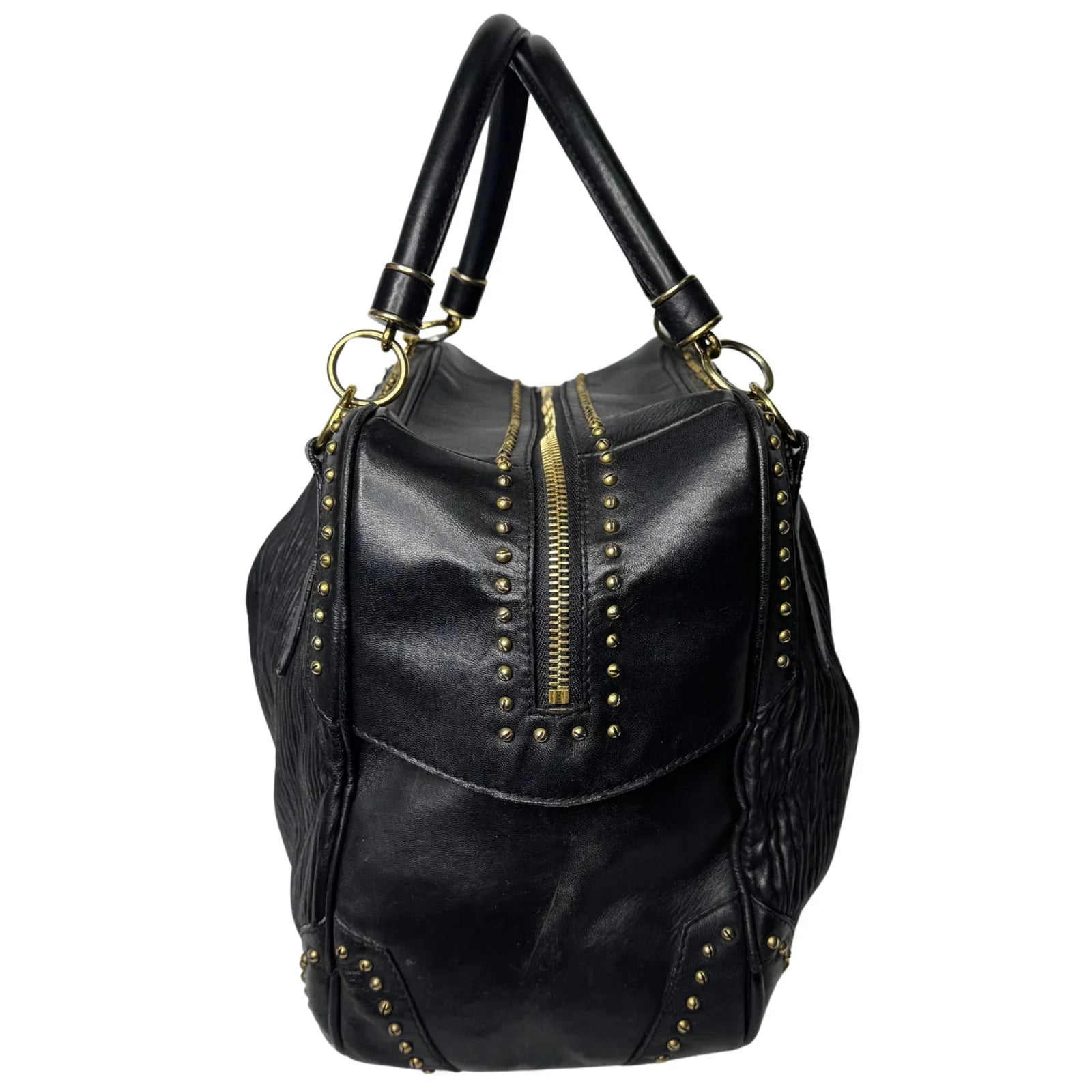 Burberry Black Studded Plissé Lambskin Leather Tote Bag