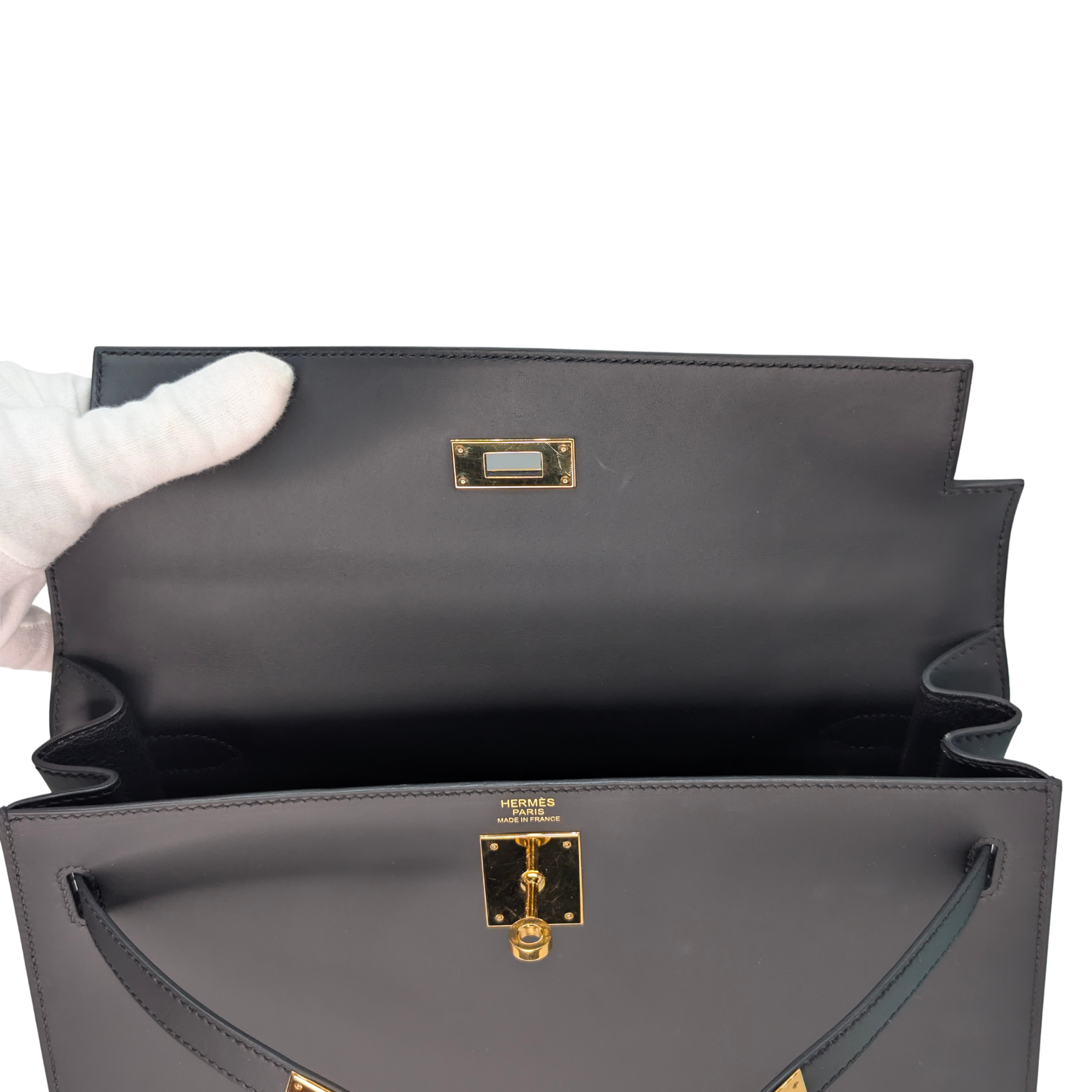 Hermes Kelly 32 Sellier Sombrero Box Leather GHW Matte Black X Stamp
