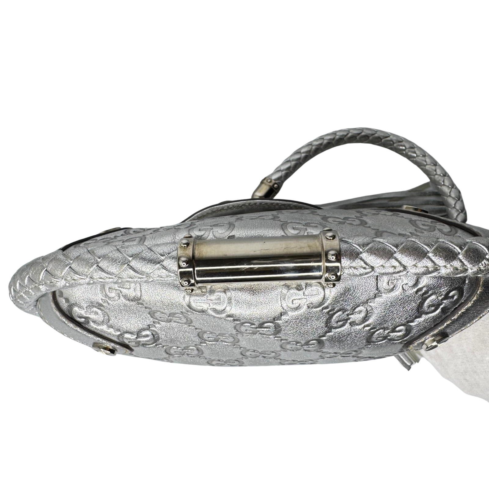 Gucci Guccissima Small Britt Tassel Shoulder Bag – Silver