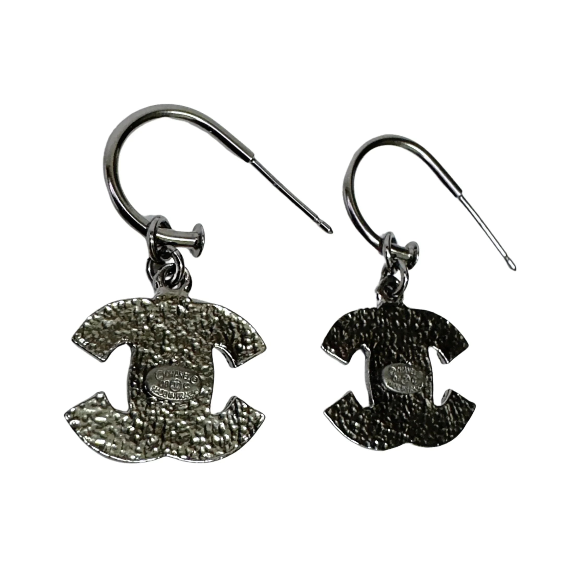 Chanel Gunmetal CC Peach Crystal Rim Hoop Earrings - Lost Designer