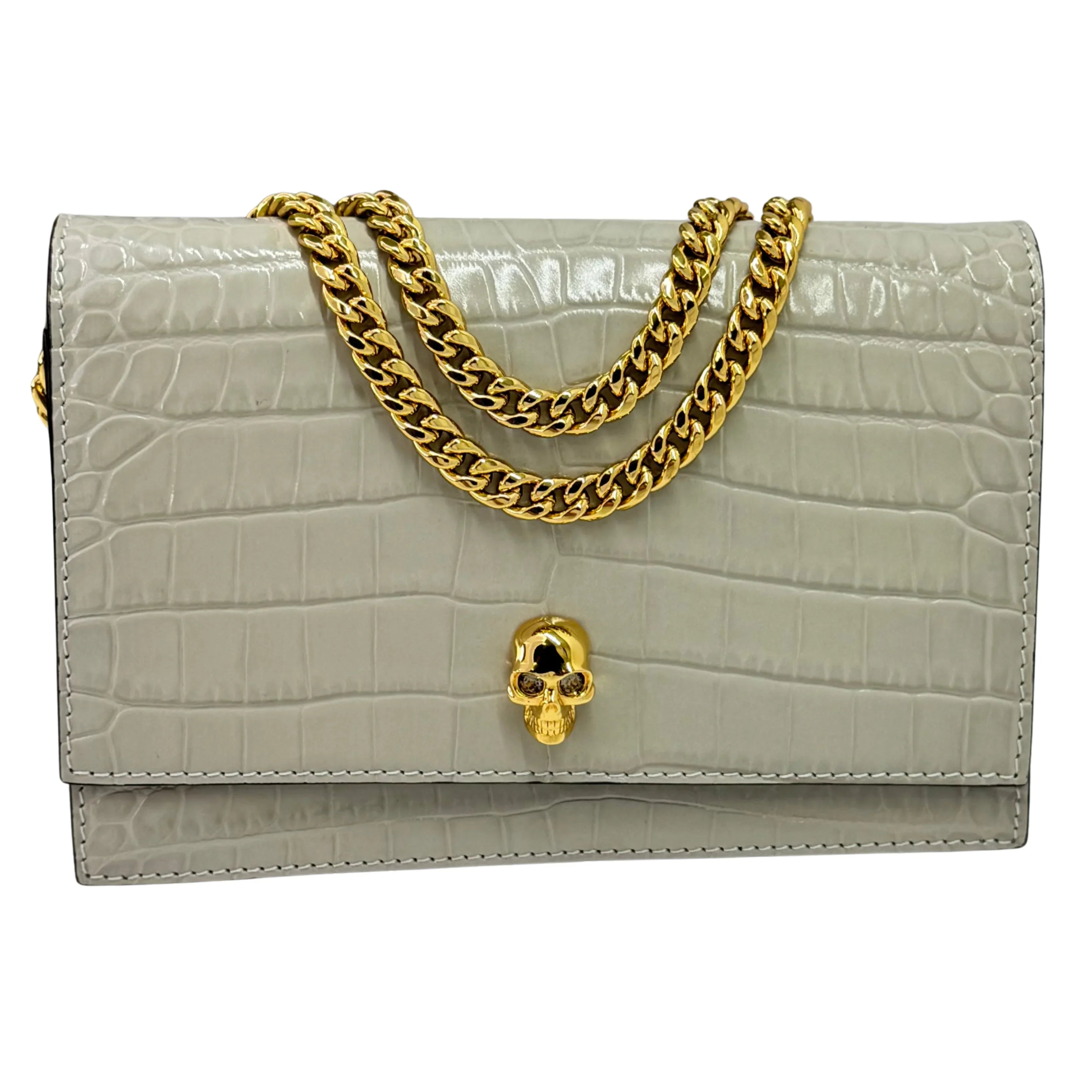 Alexander McQueen Skull Crossbody Bag Leather Grey White - Lost Designer